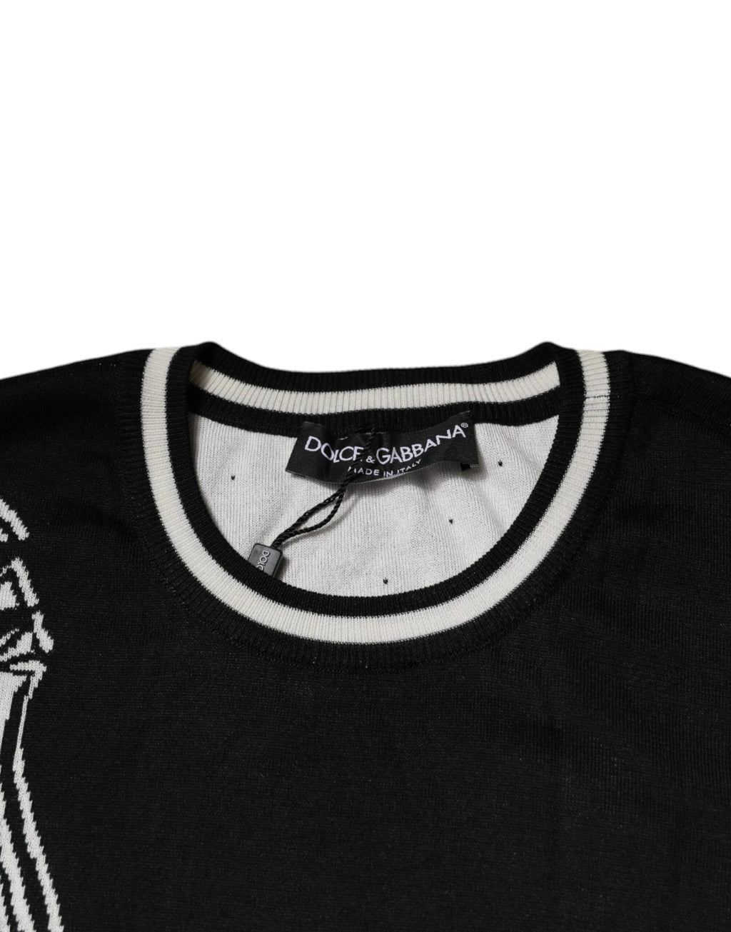 Dolce & Gabbana Black White Guitar Silk Crew Neck Sweater by Dolce & Gabbana