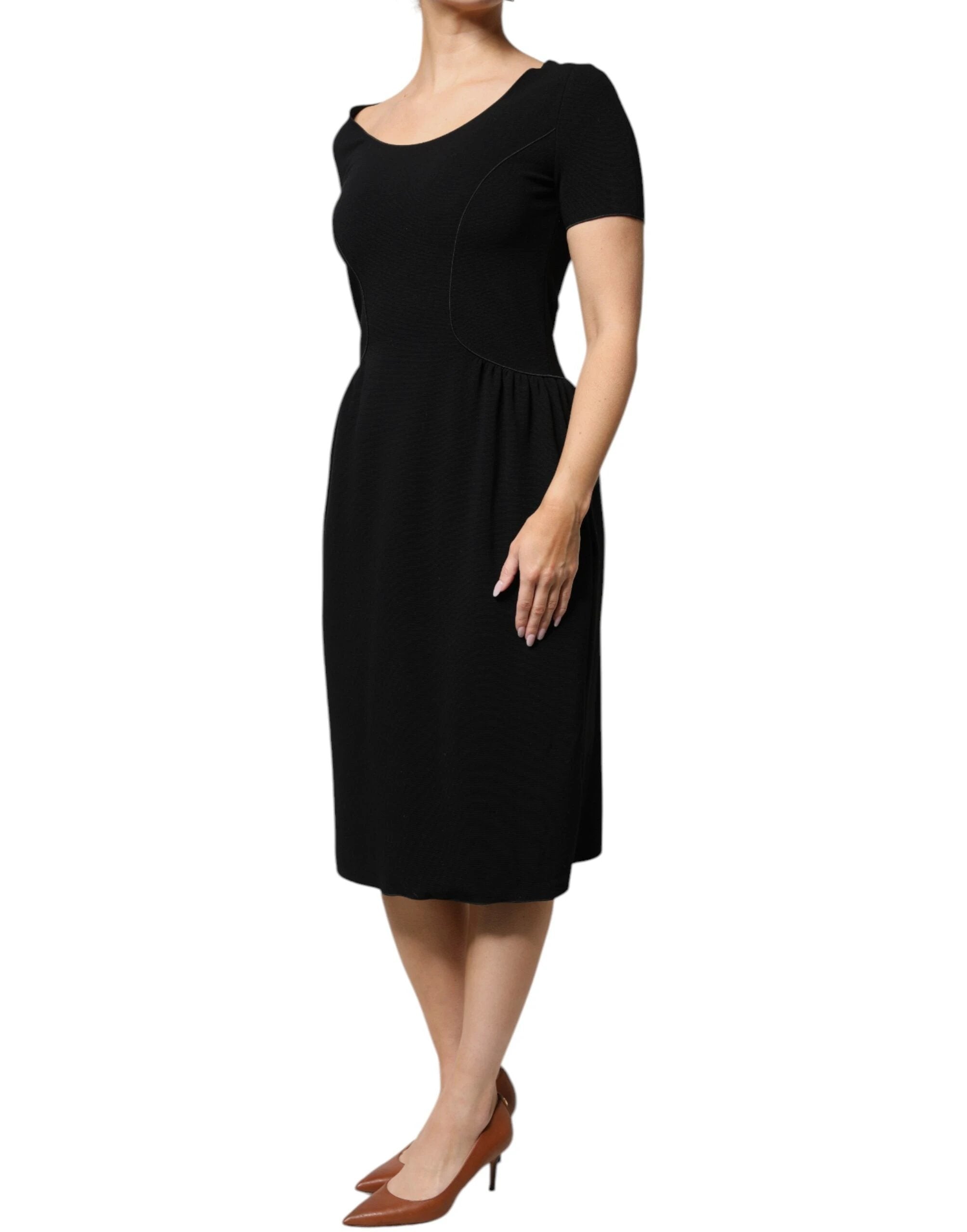 Emporio Armani Black Viscose Short Sleeves Sheath Midi Dress by Emporio Armani