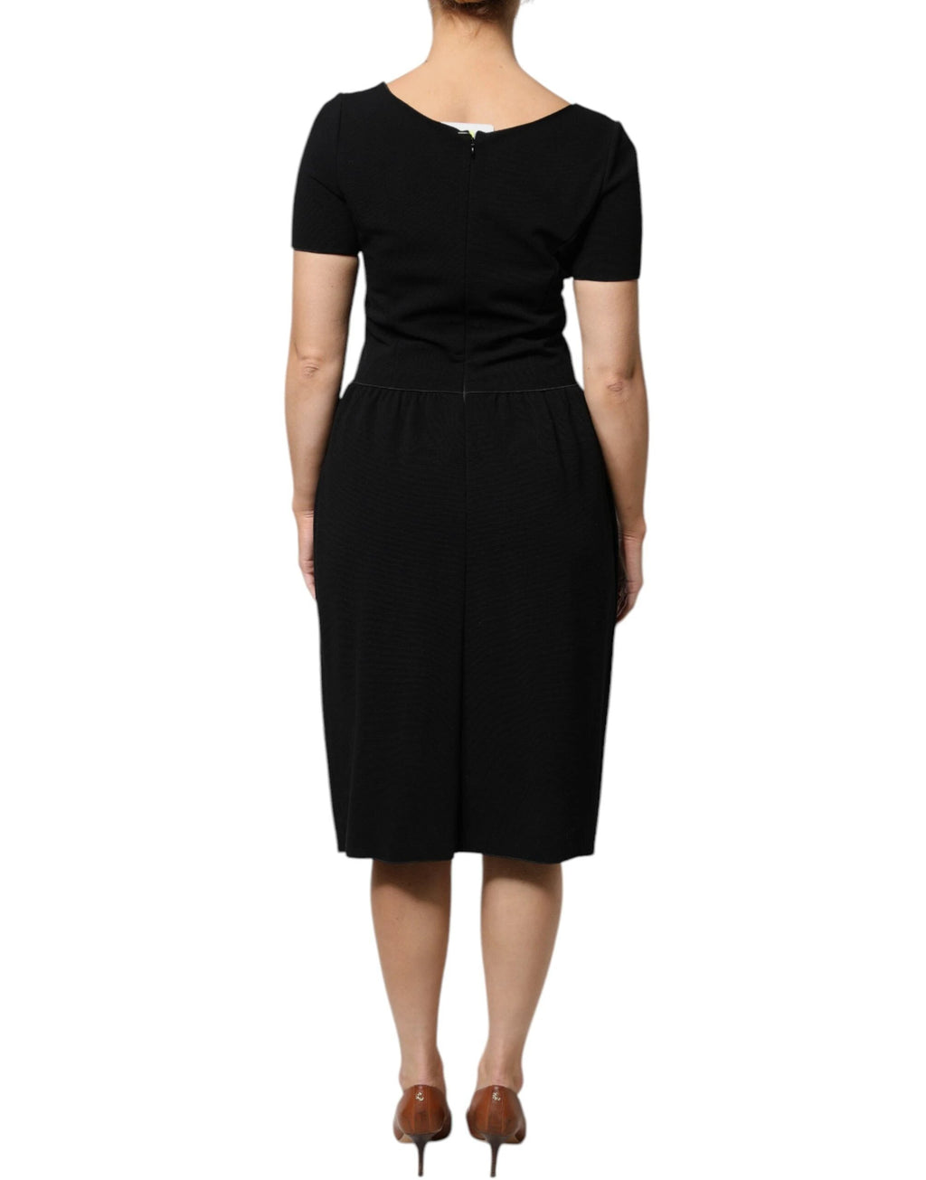 Emporio Armani Black Viscose Short Sleeves Sheath Midi Dress by Emporio Armani