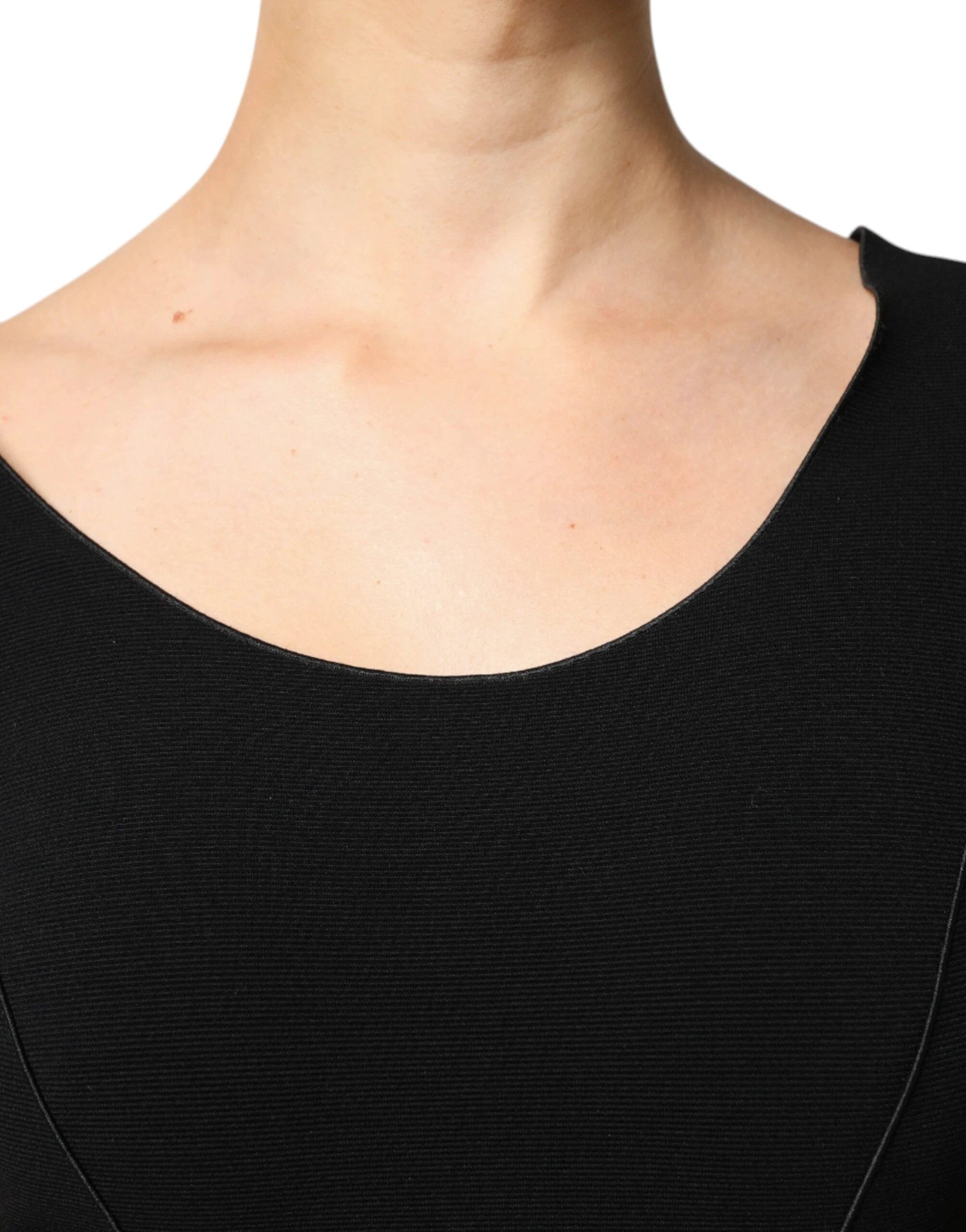 Emporio Armani Black Viscose Short Sleeves Sheath Midi Dress by Emporio Armani