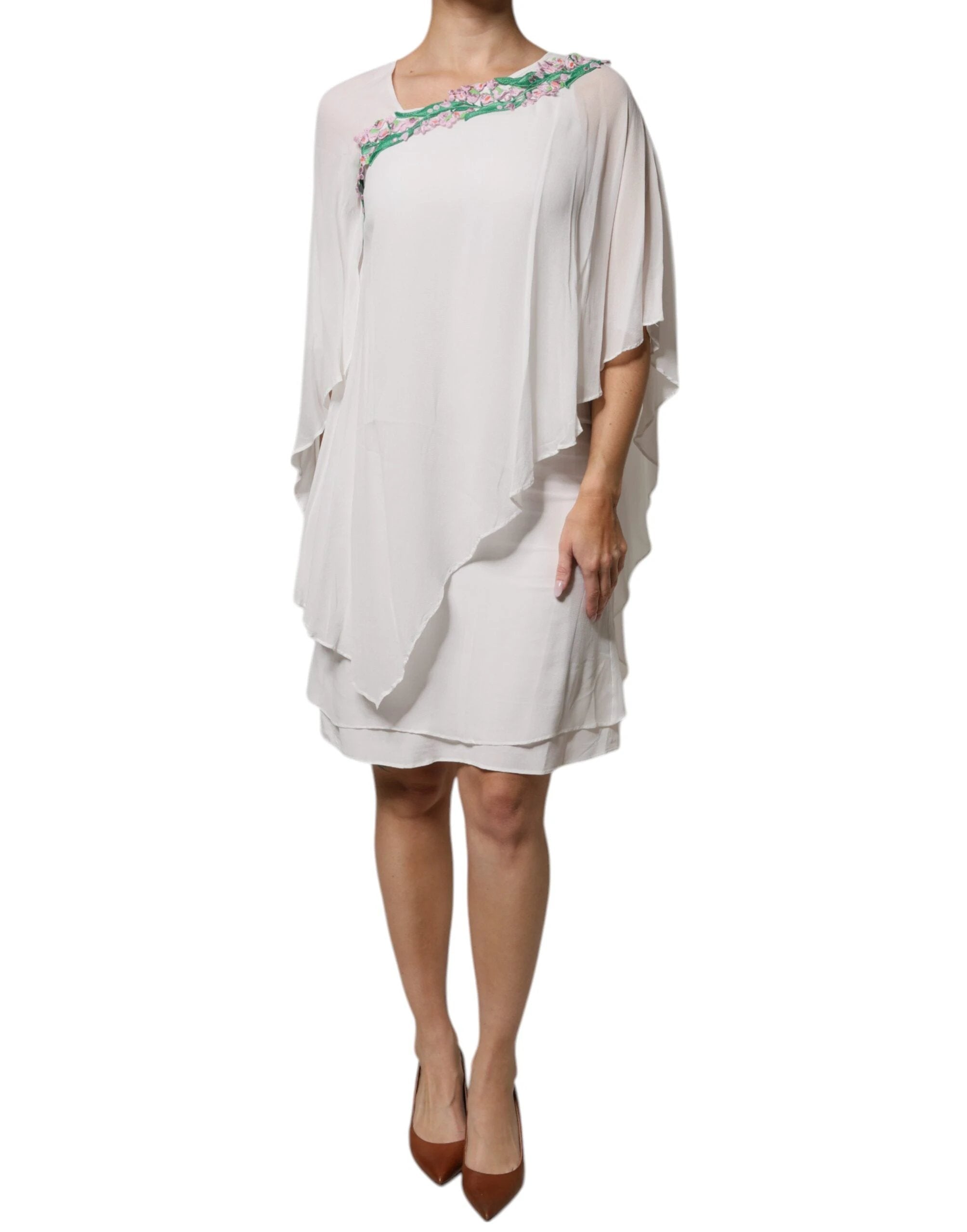 Blumarine White Floral Embroidery Viscose Chiffon Shift Dress by Blumarine