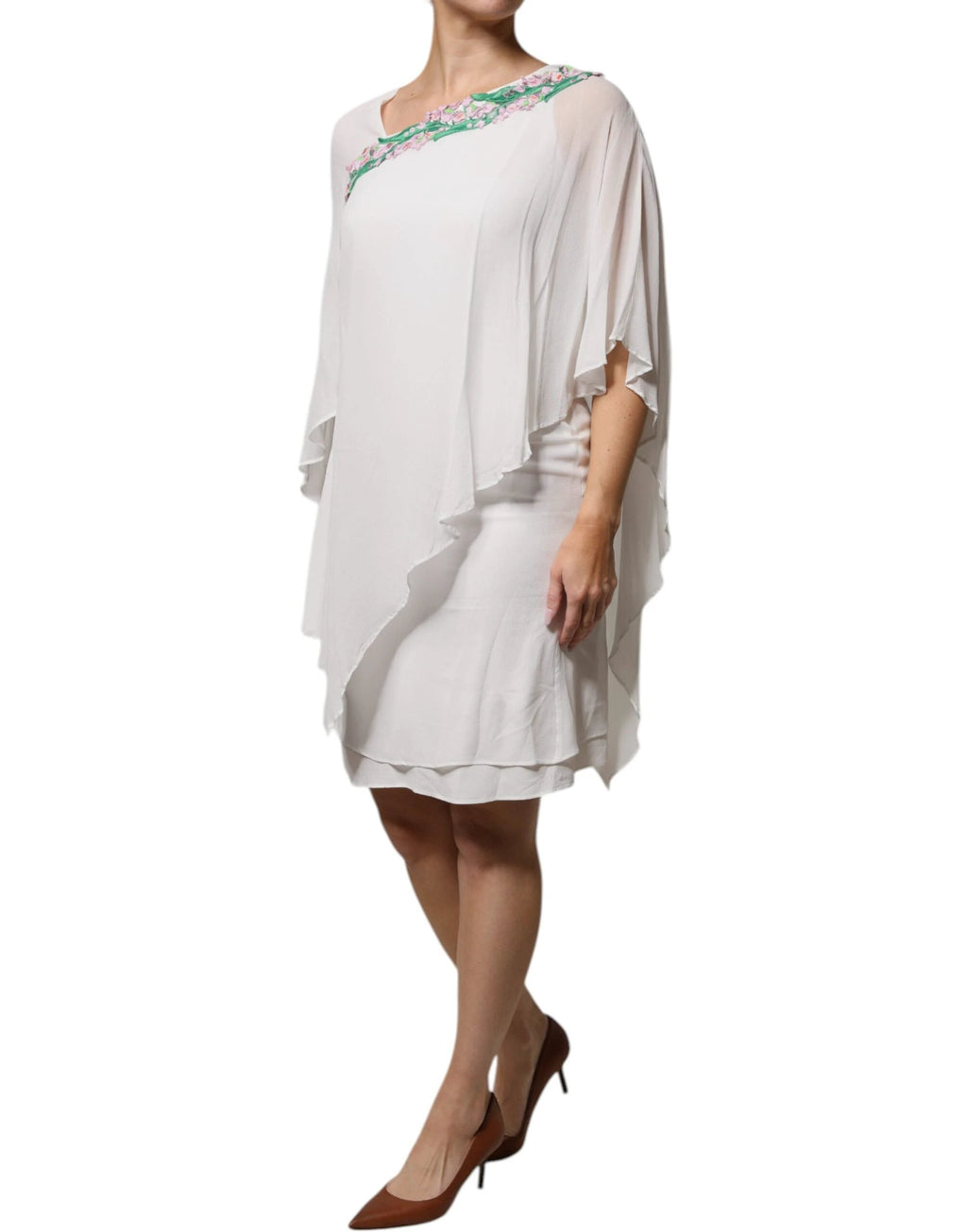 Blumarine White Floral Embroidery Viscose Chiffon Shift Dress by Blumarine