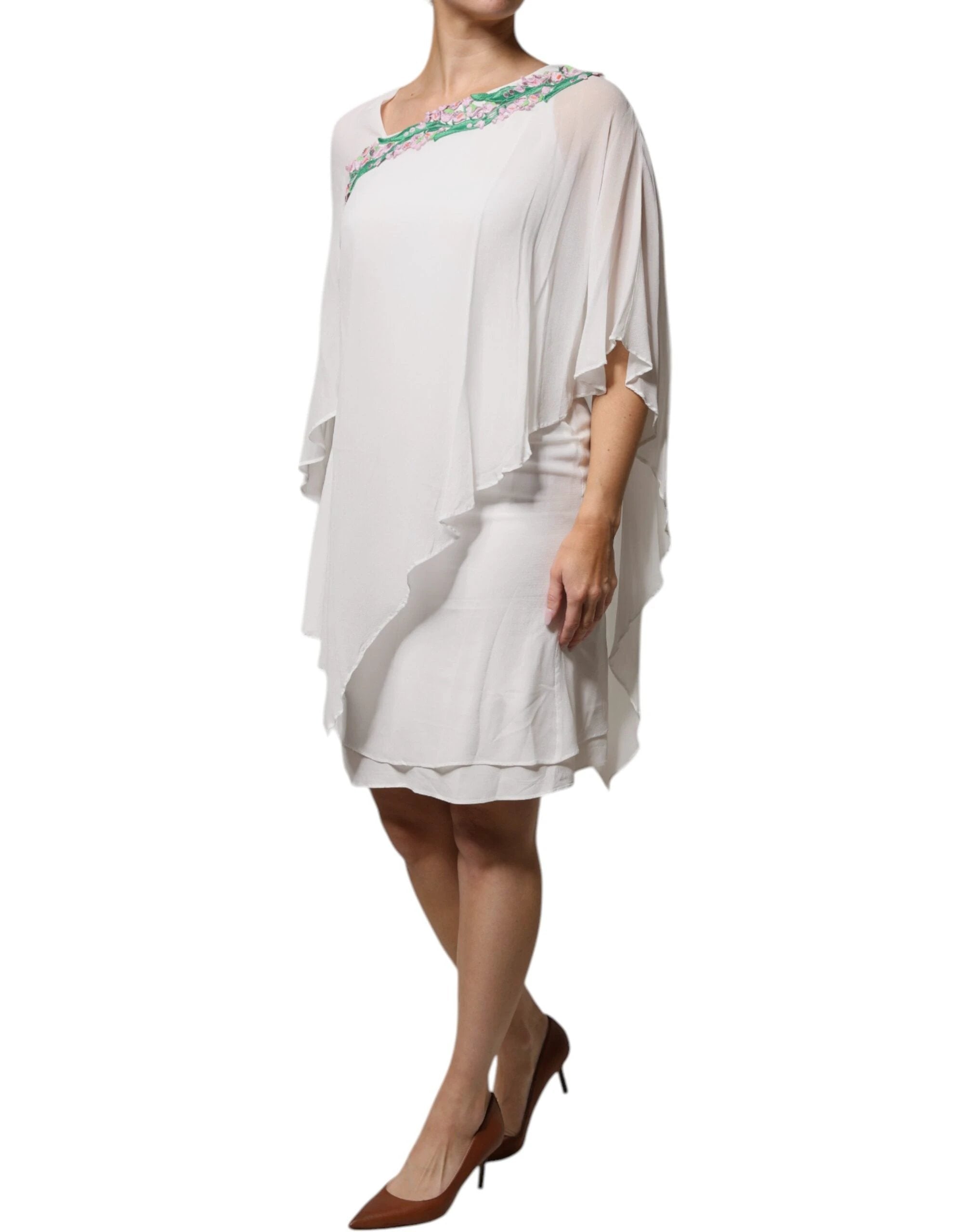 Blumarine White Floral Embroidery Viscose Chiffon Shift Dress by Blumarine