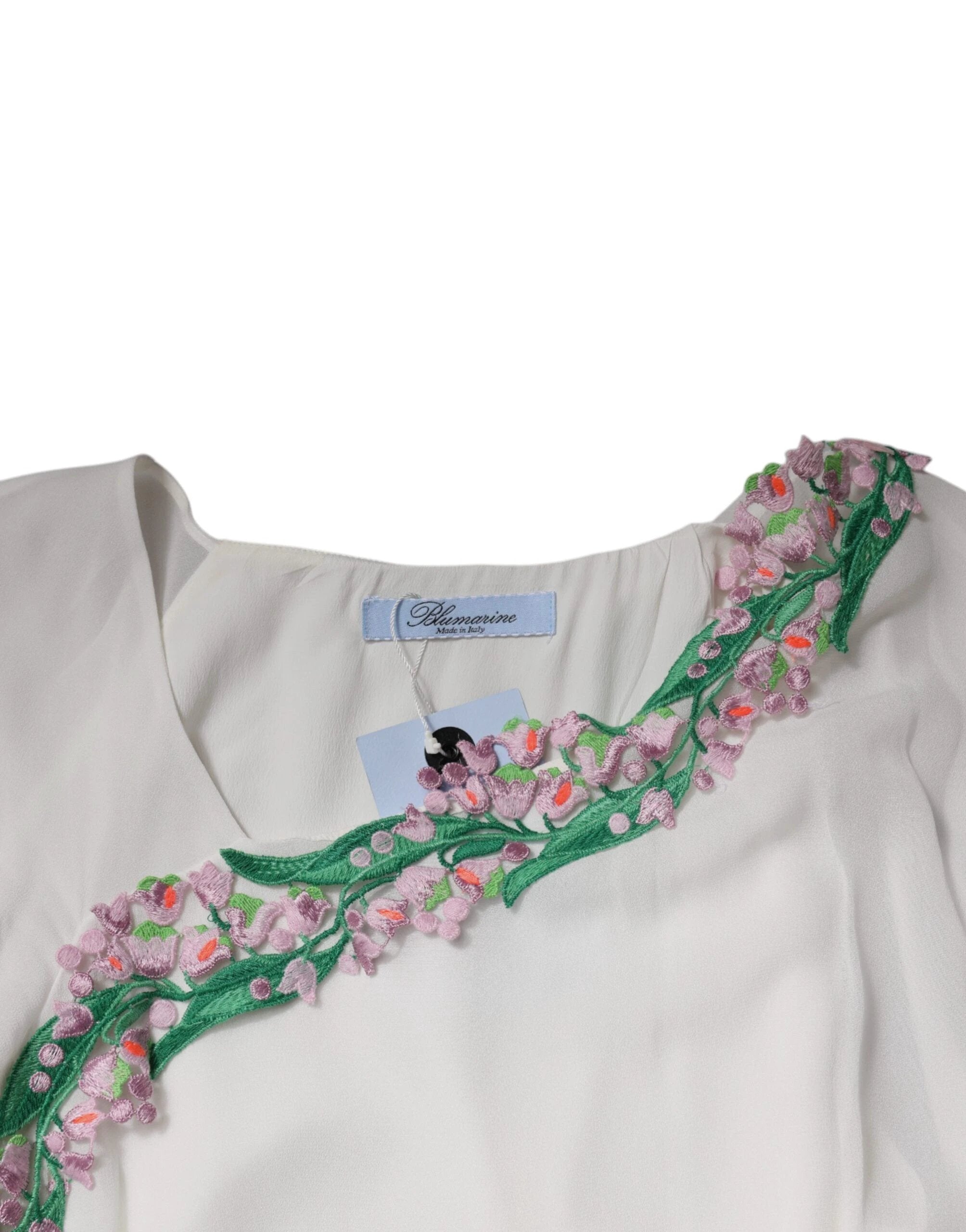 Blumarine White Floral Embroidery Viscose Chiffon Shift Dress by Blumarine
