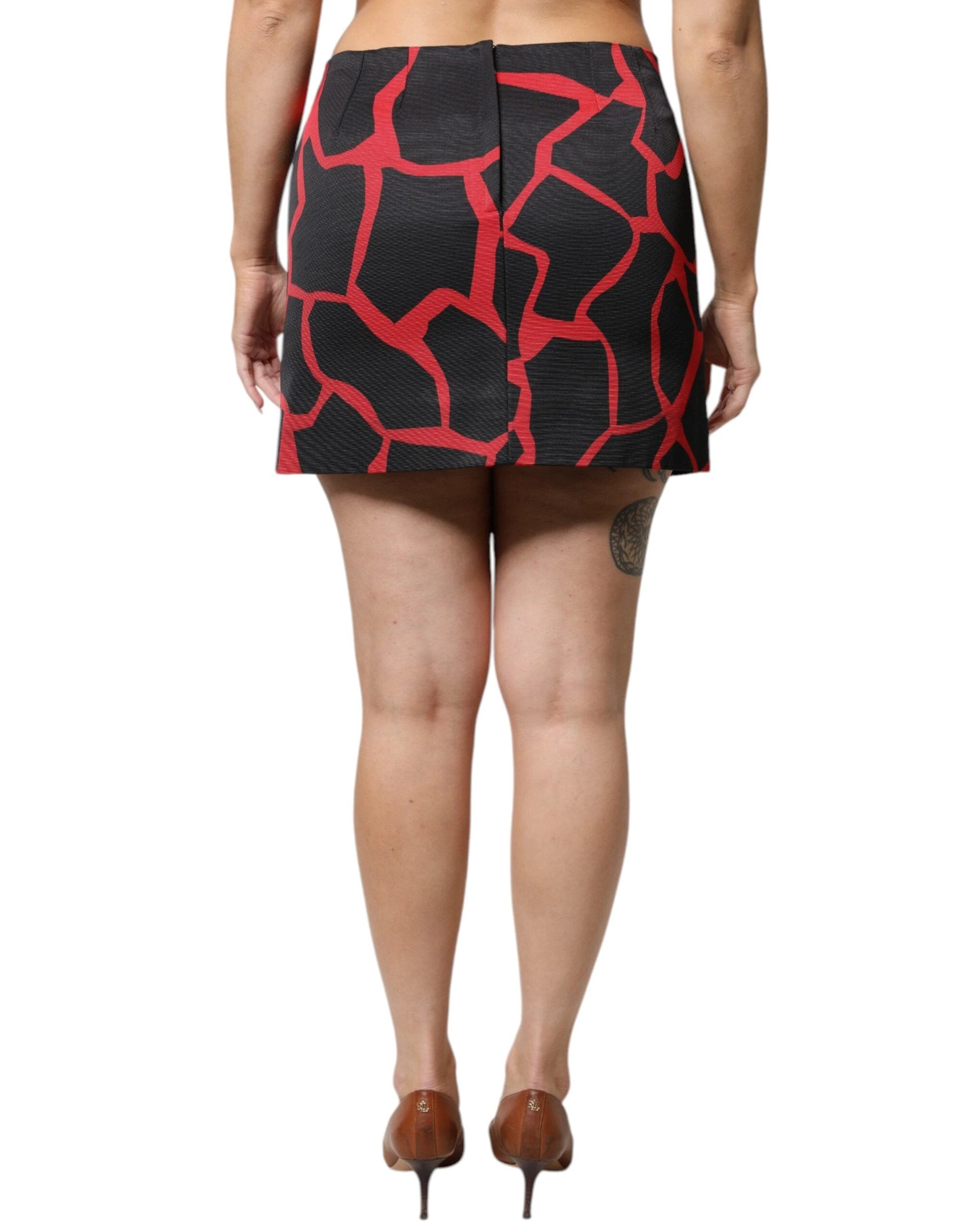 Dolce & Gabbana Black Red Abstract Mid Waist A-line Mini Skirt by Dolce & Gabbana
