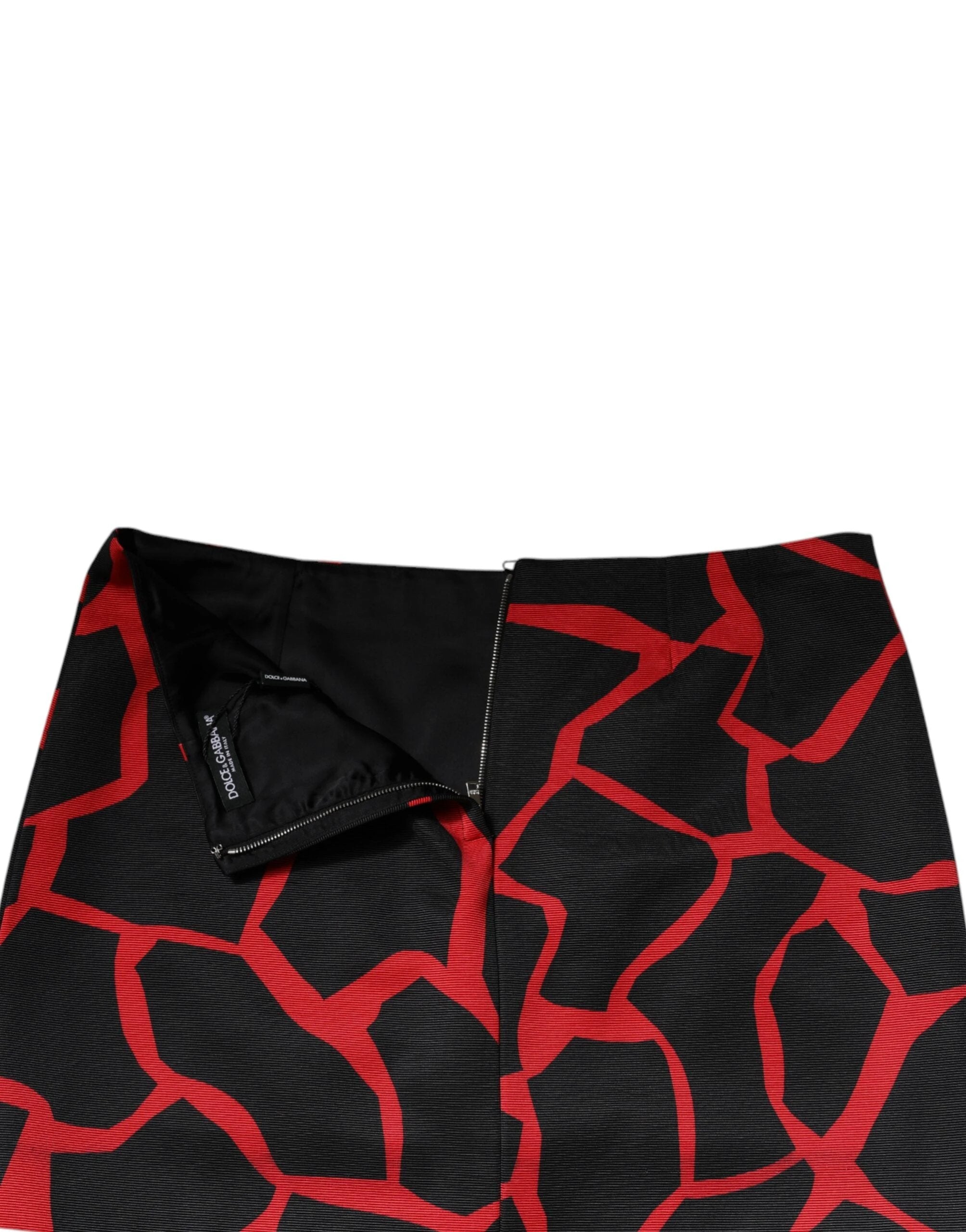 Dolce & Gabbana Black Red Abstract Mid Waist A-line Mini Skirt by Dolce & Gabbana