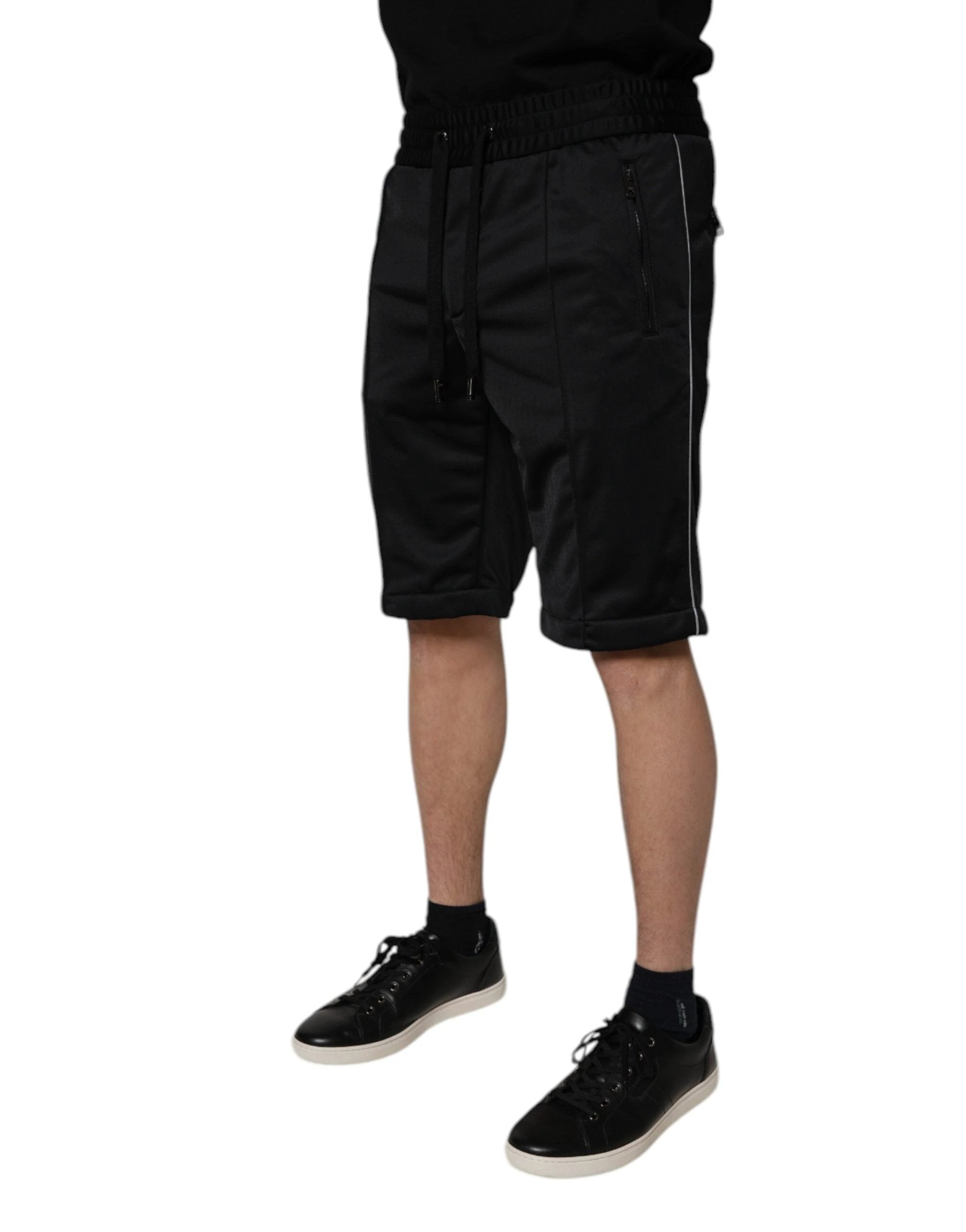 Dolce & Gabbana Black Polyester Mid Waist Men Bermuda Shorts by Dolce & Gabbana