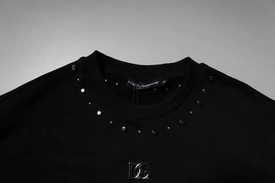 Men’s Black Logo Sweatshirt – Dolce & Gabbana Studded Crew Neck Pullover