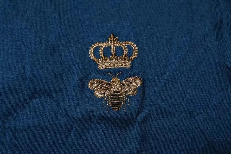 Dolce & Gabbana Blue Crown Bee Cotton Men Crew Neck T-shirt by Dolce & Gabbana