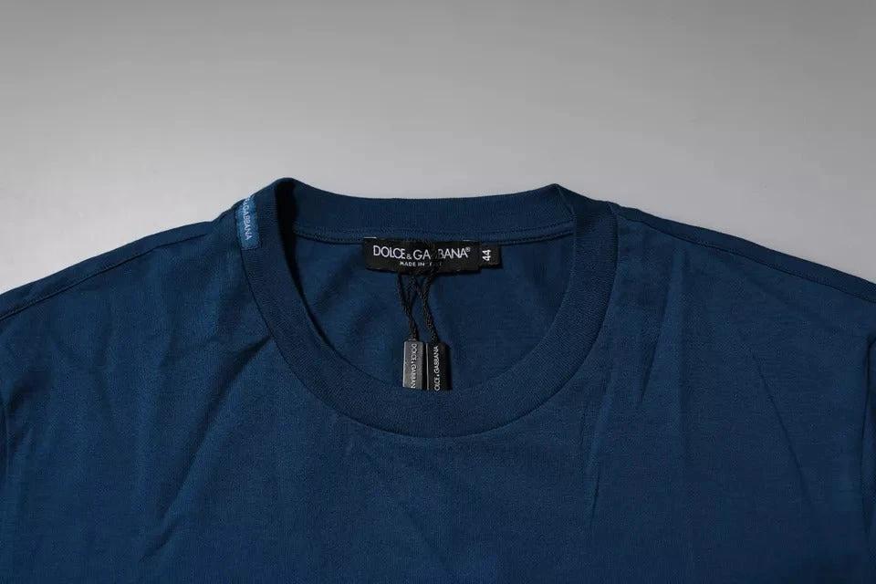 Dolce & Gabbana Blue Crown Bee Cotton Men Crew Neck T-shirt by Dolce & Gabbana