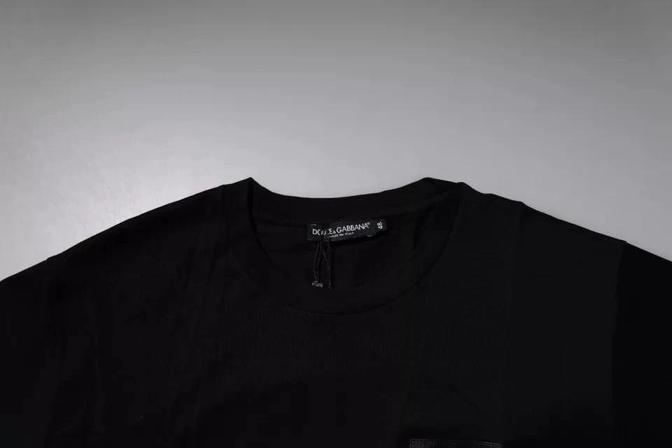 Dolce & Gabbana Black Logo Patch Cotton Crew Neck T-shirt by Dolce & Gabbana