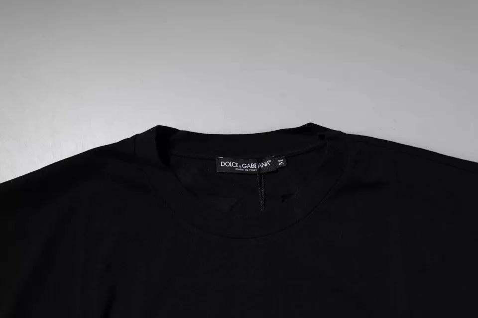 Dolce & Gabbana Black Amore Leopard Cotton Crew Neck T-shirt by Dolce & Gabbana