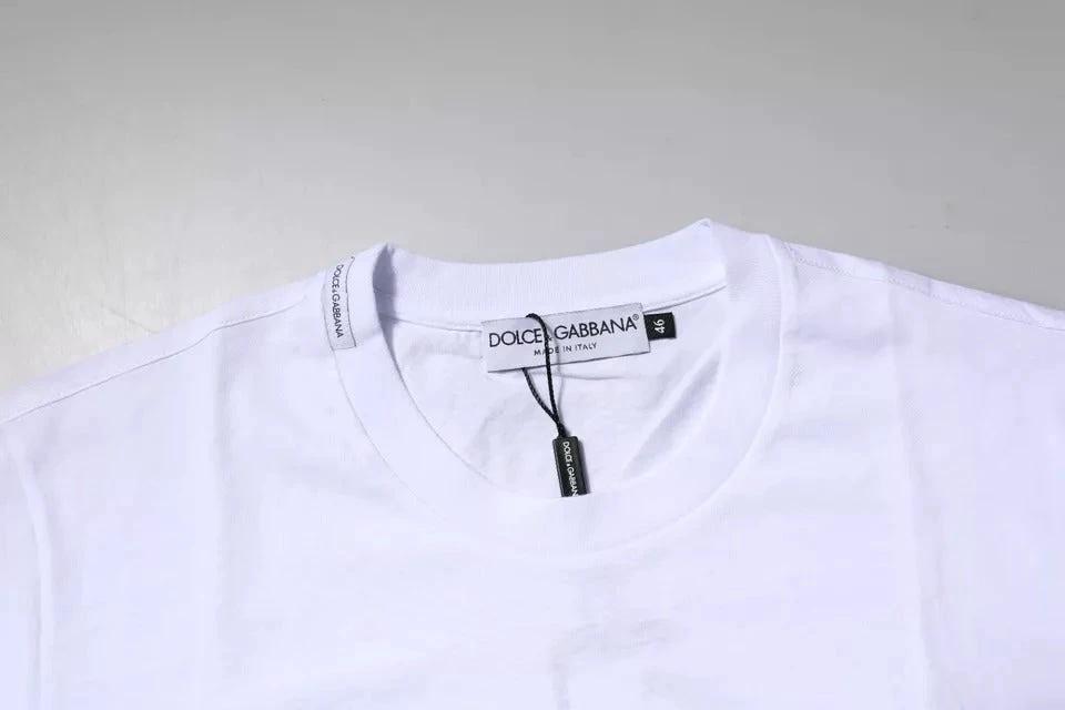 Dolce & Gabbana White Logo Plaque Cotton Crew Neck T-shirt by Dolce & Gabbana