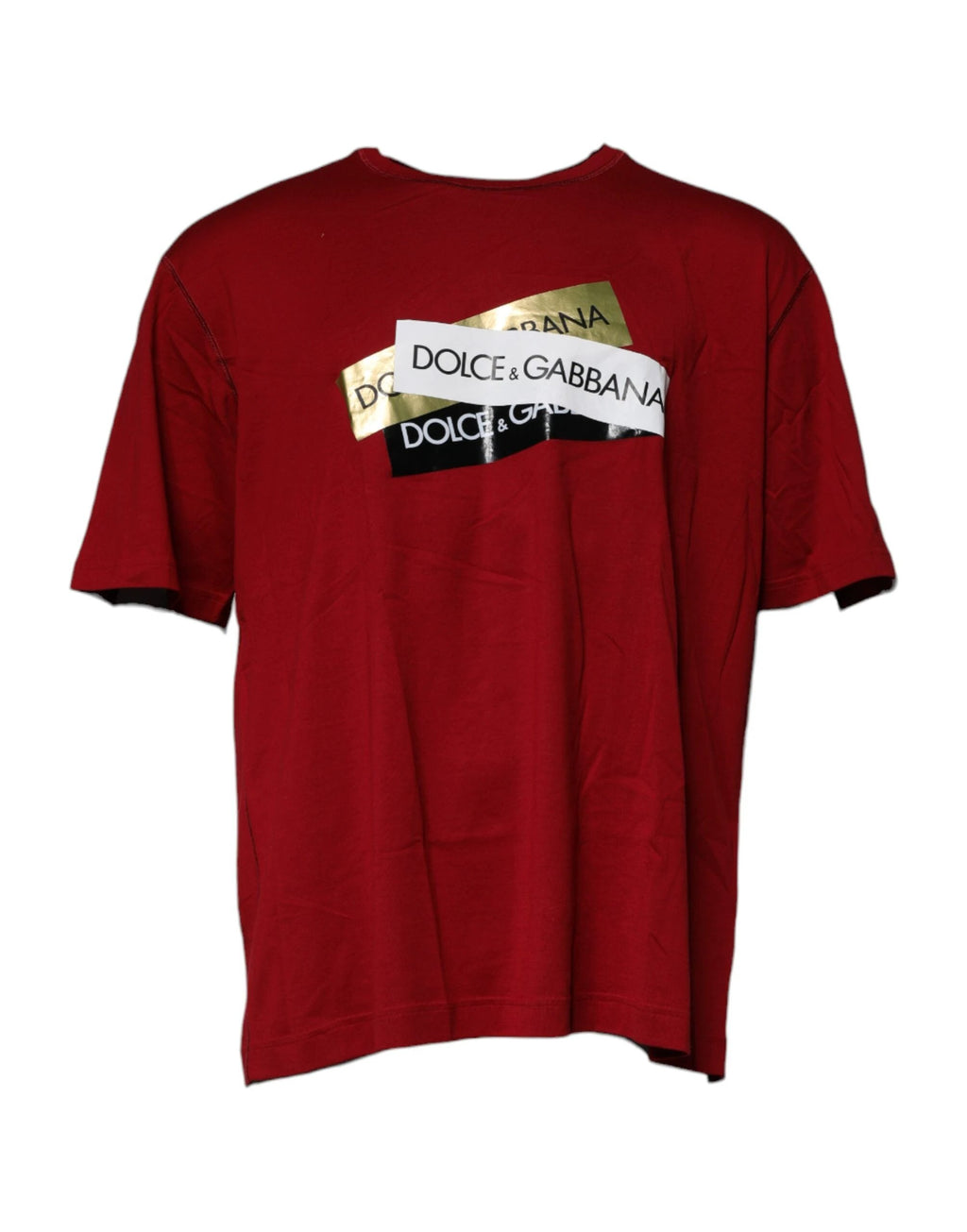 Dolce & Gabbana Red Logo Tape Cotton Crew Neck T-shirt by Dolce & Gabbana
