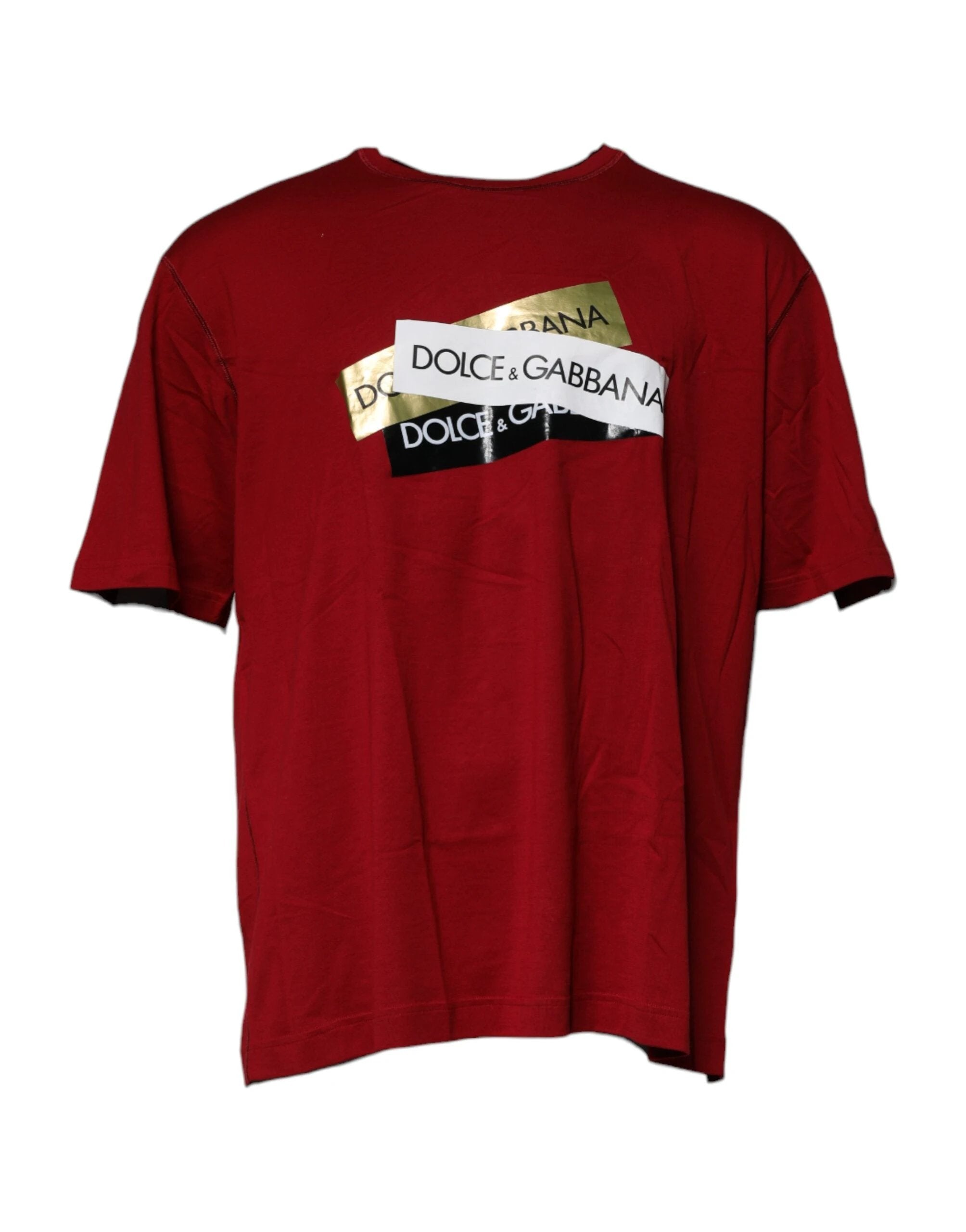 Dolce & Gabbana Red Logo Tape Cotton Crew Neck T-shirt by Dolce & Gabbana