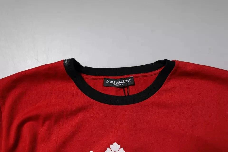 Dolce & Gabbana Red Logo Crown Cotton Crew Neck T-shirt by Dolce & Gabbana
