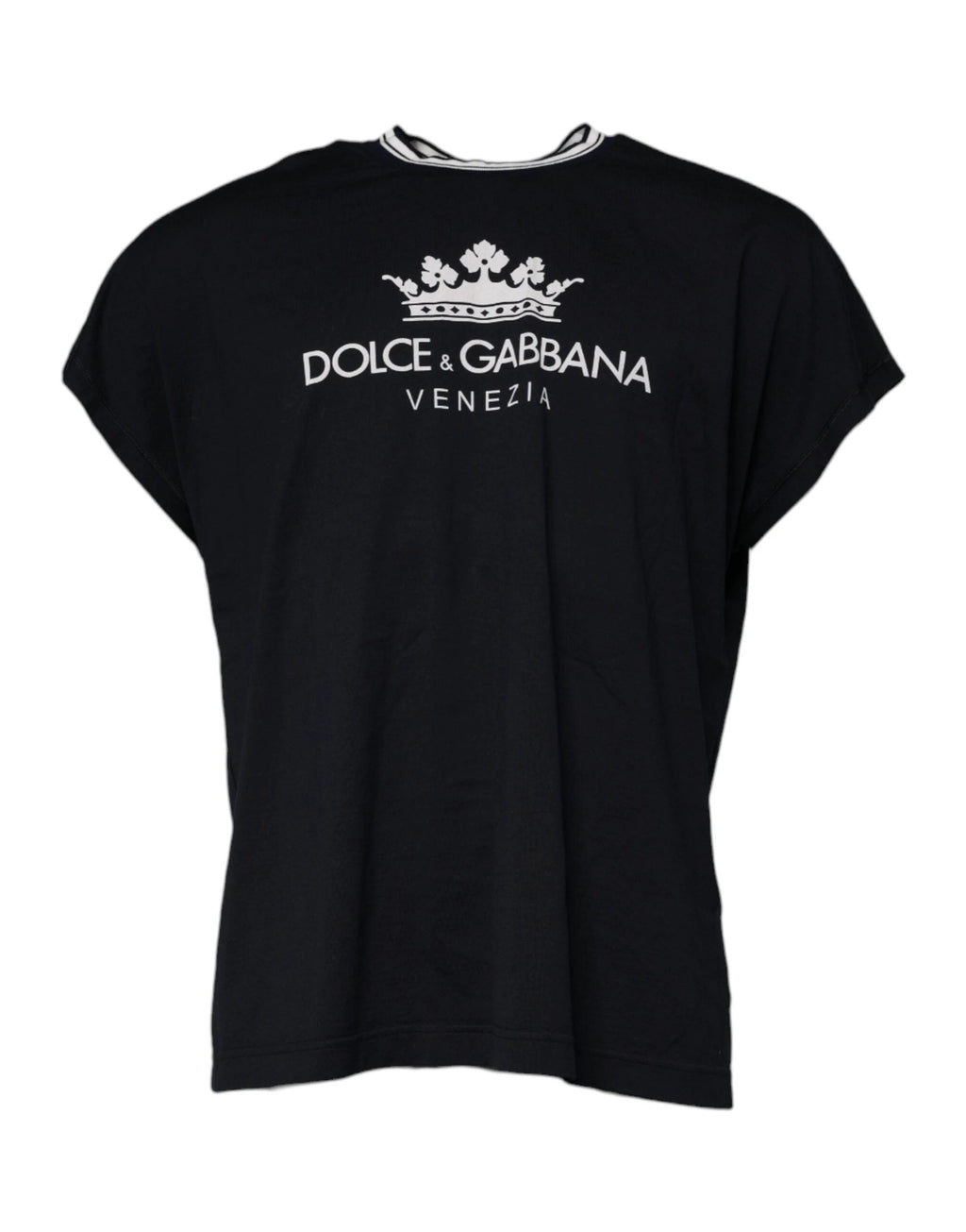 Dolce & Gabbana Dark Blue Logo Crown Cotton Crew Neck T-shirt by Dolce & Gabbana