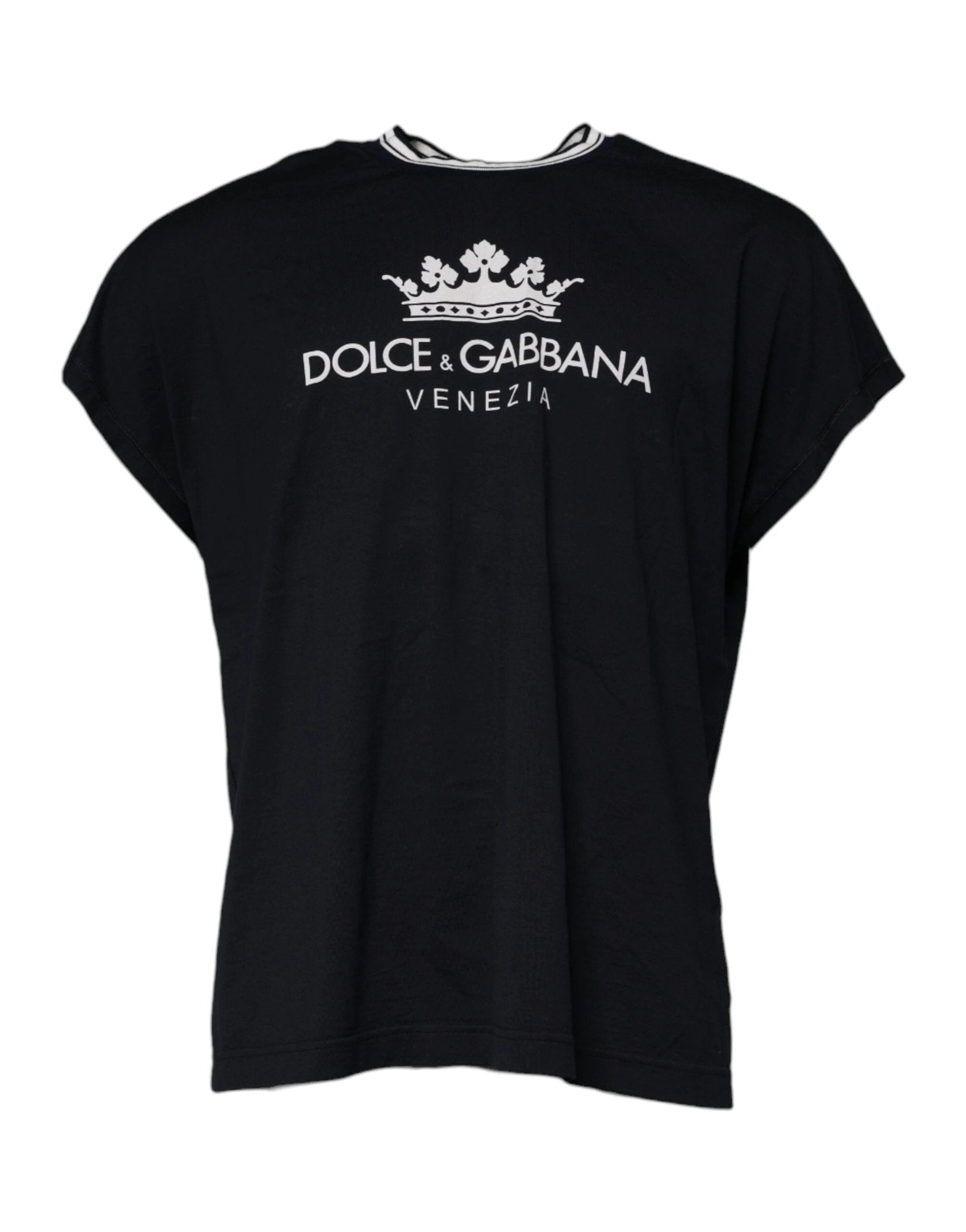 Dolce & Gabbana Dark Blue Logo Crown Cotton Crew Neck T-shirt by Dolce & Gabbana