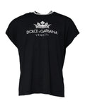 Dolce & Gabbana Dark Blue Logo Crown Cotton Crew Neck T-shirt by Dolce & Gabbana