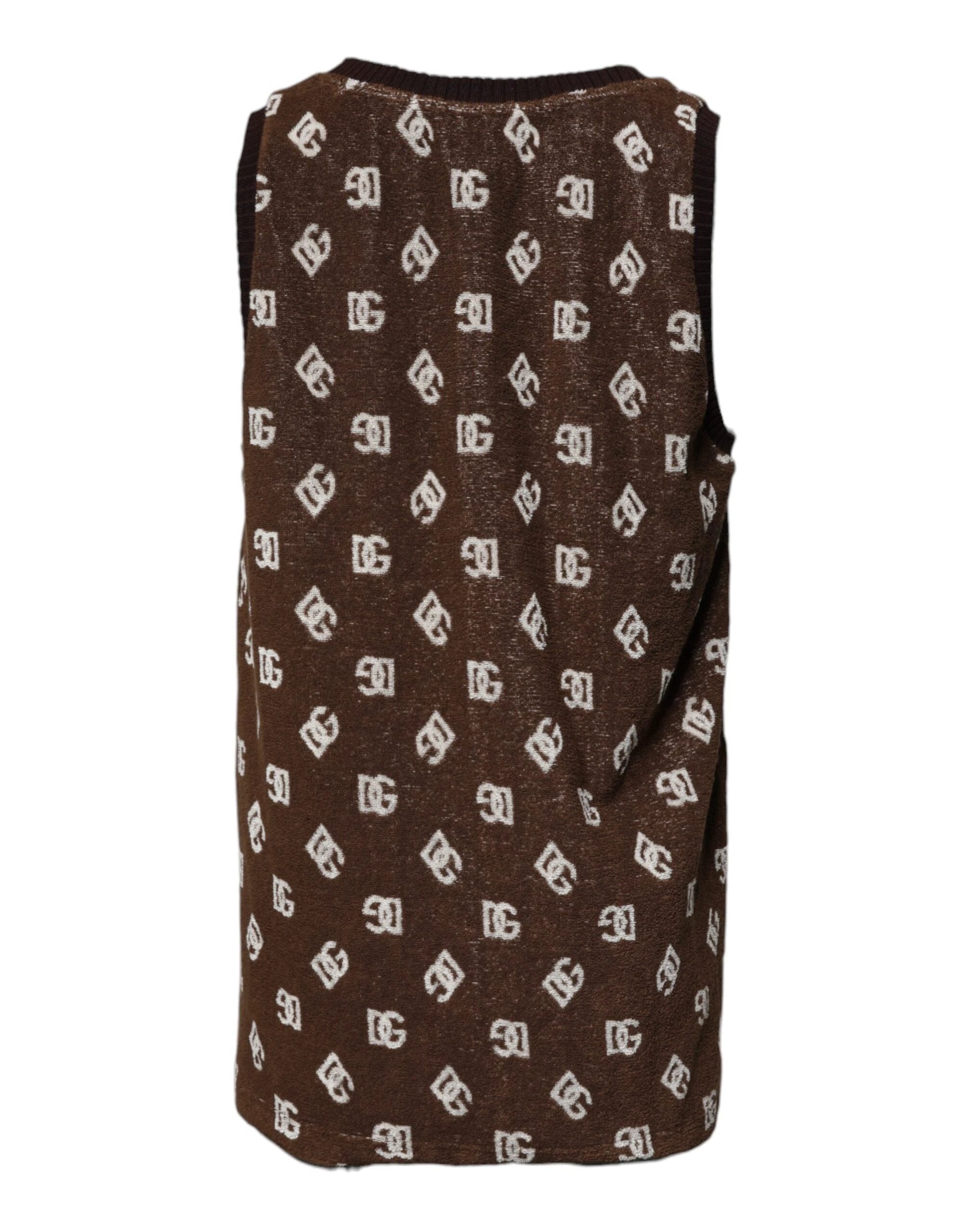 Dolce & Gabbana Brown Logo Monogram Cotton Crew Neck T-shirt by Dolce & Gabbana