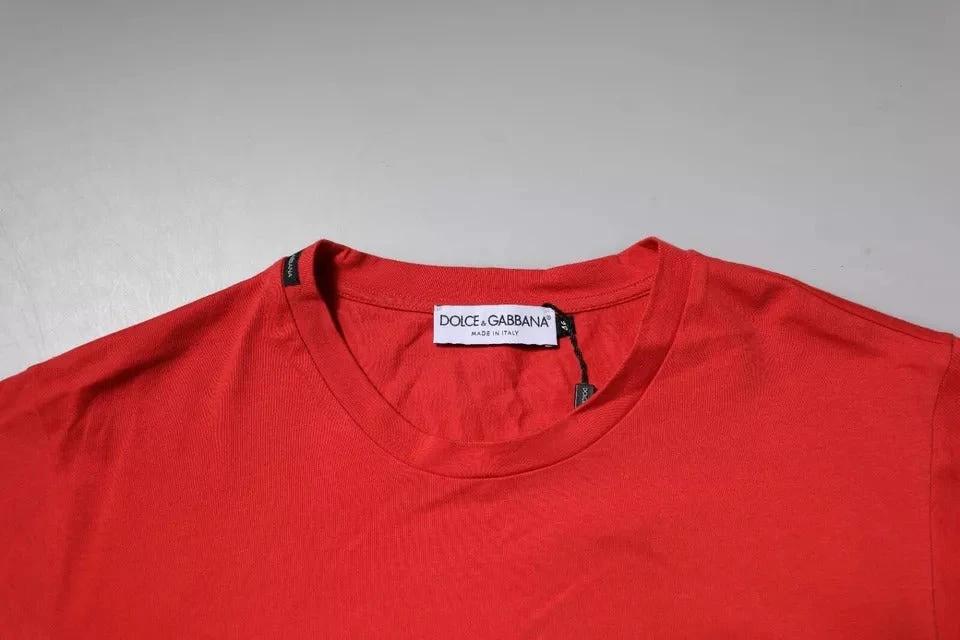 Dolce & Gabbana Red DG Logo Patch Cotton Crew Neck T-shirt by Dolce & Gabbana