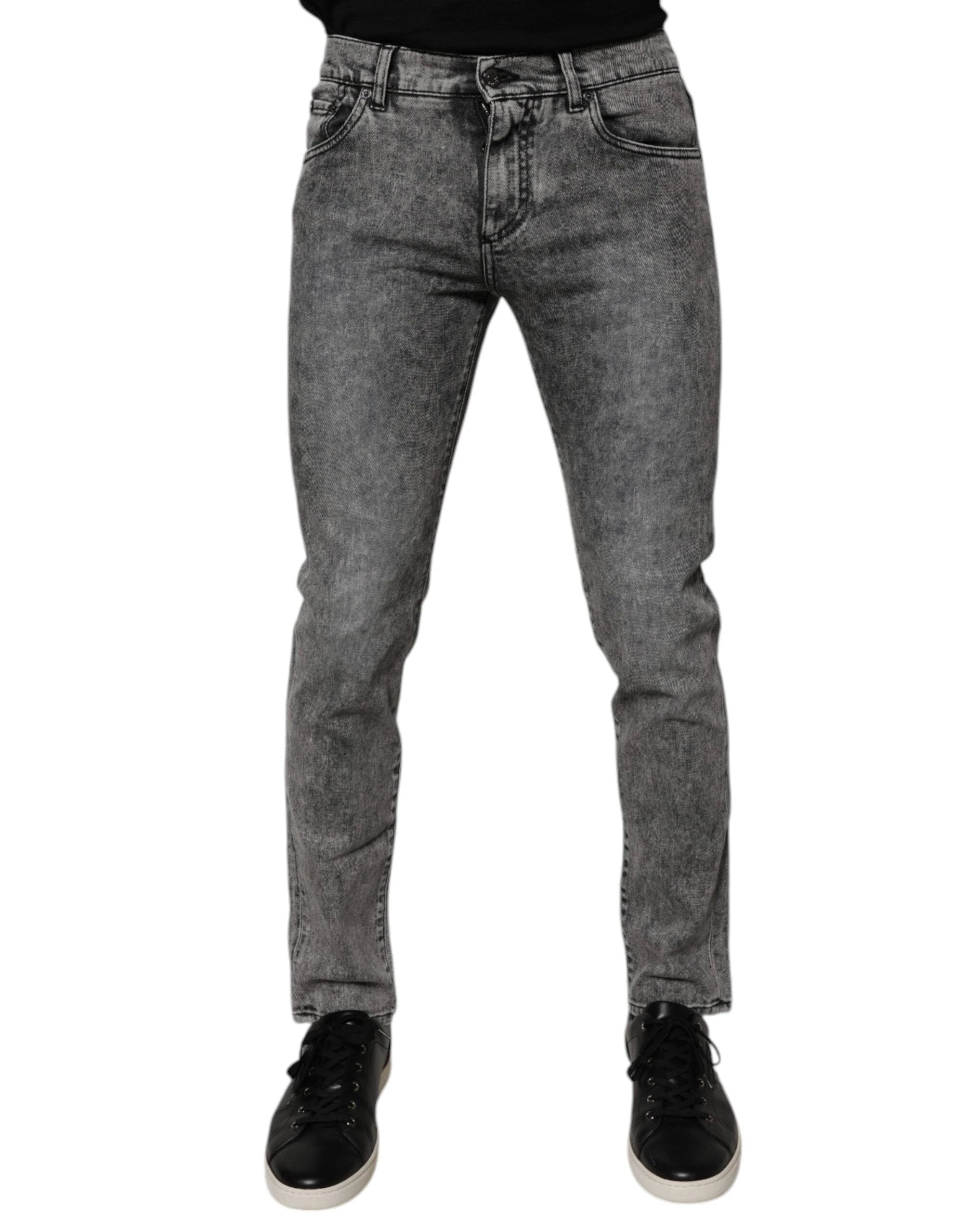Dolce & Gabbana Dark Gray Washed Cotton Slim Fit Denim Jeans by Dolce & Gabbana