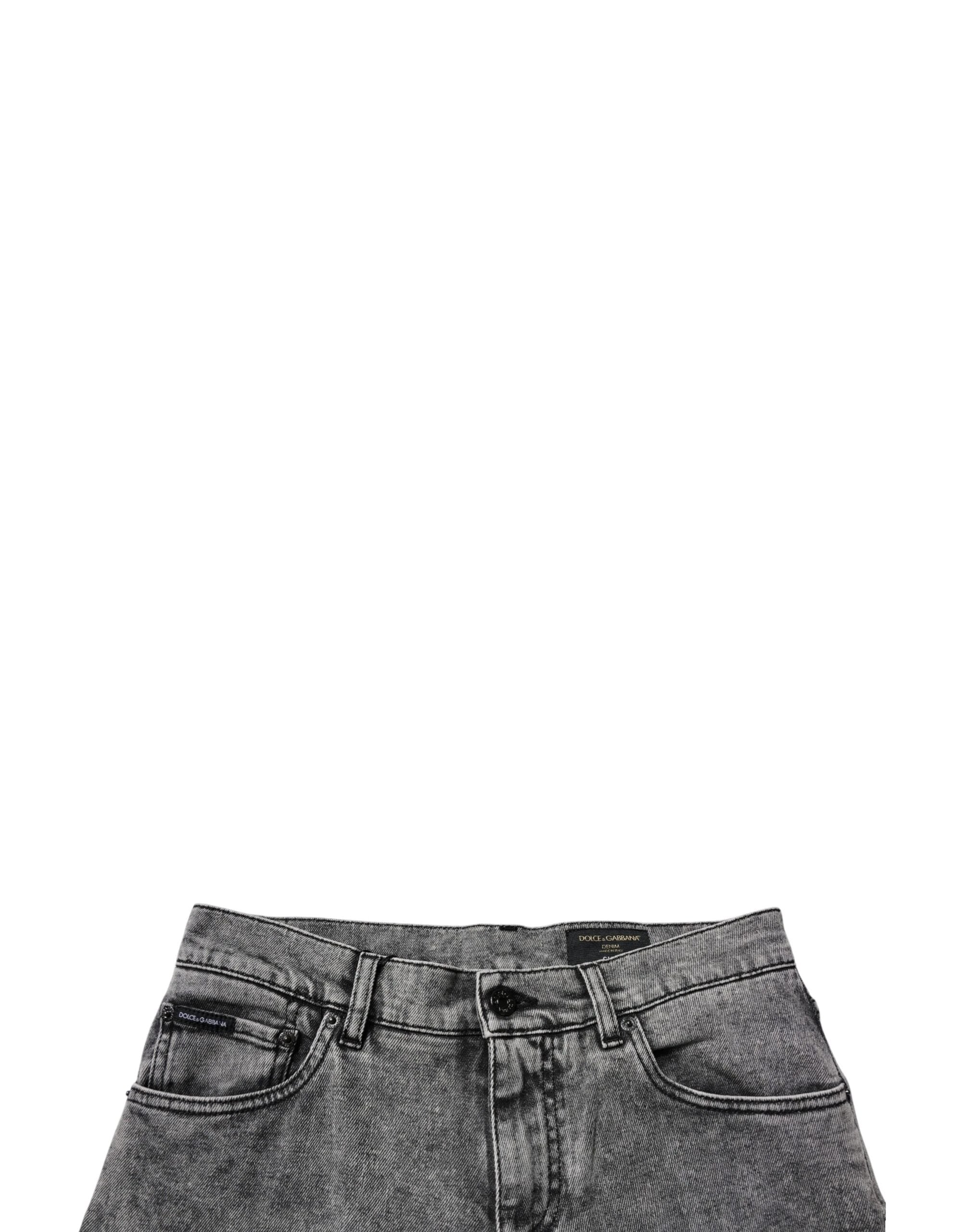 Dolce & Gabbana Dark Gray Washed Cotton Slim Fit Denim Jeans by Dolce & Gabbana