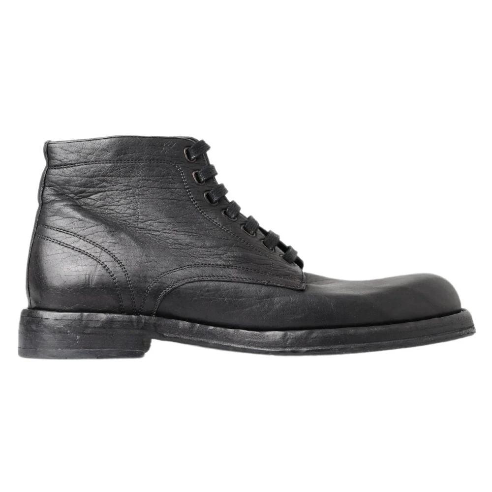 Dolce & Gabbana Black Leather Lace-Up Boots by Dolce & Gabbana