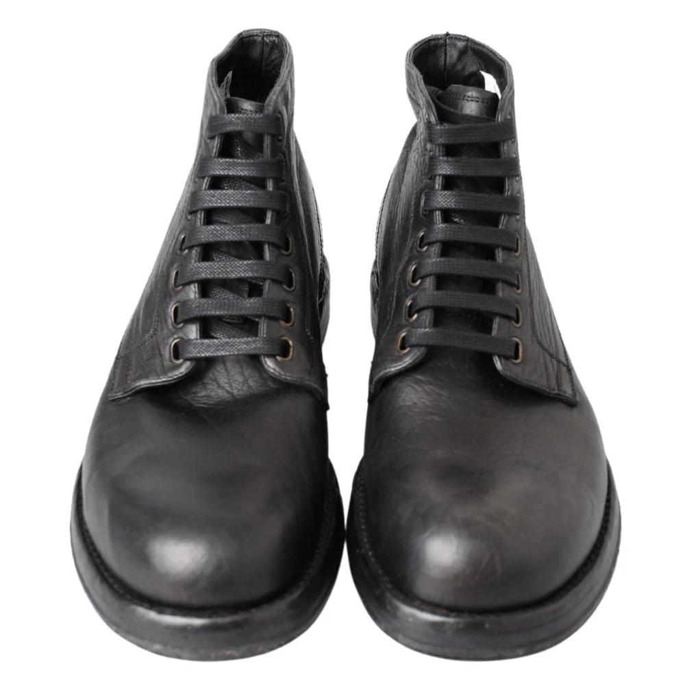 Dolce & Gabbana Black Leather Lace-Up Boots by Dolce & Gabbana
