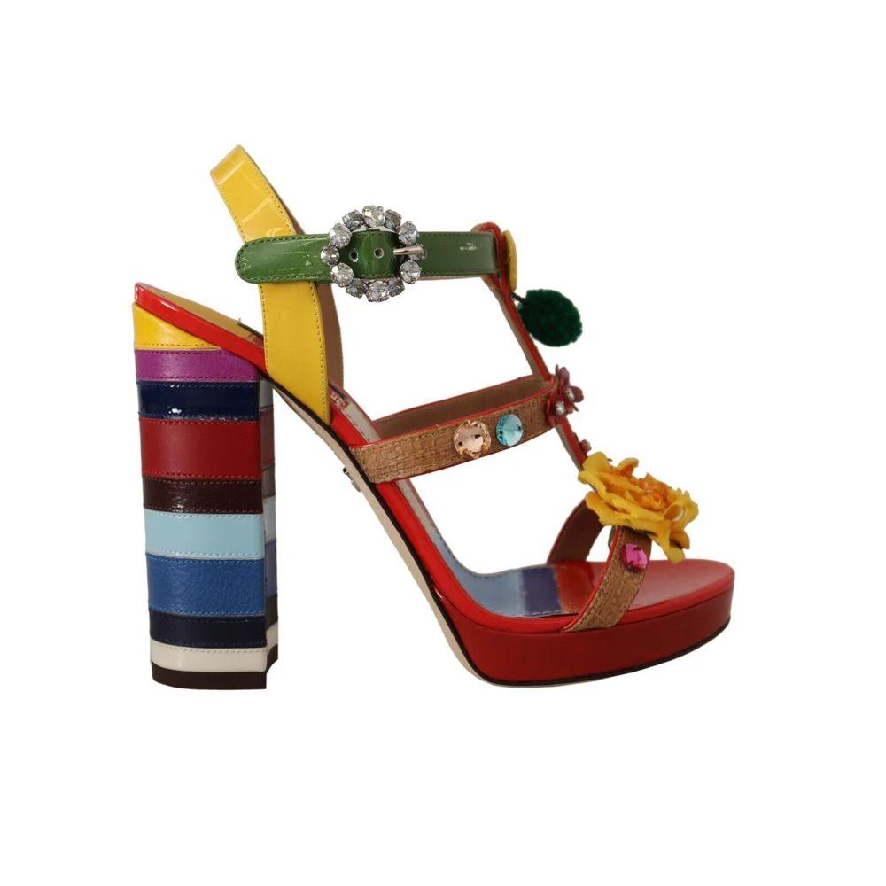 Dolce & Gabbana Multicolor Cotton Platform Sandals by Dolce & Gabbana