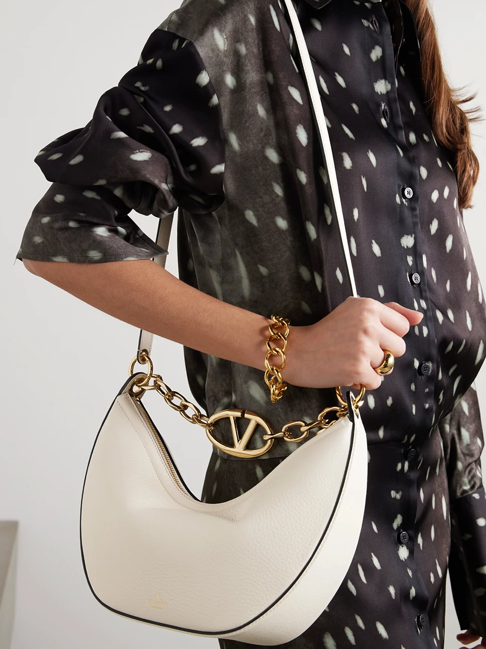 Valentino Garavani Ivory Leather Small Hobo Vlogo Shoulder Bag by Valentino Garavani