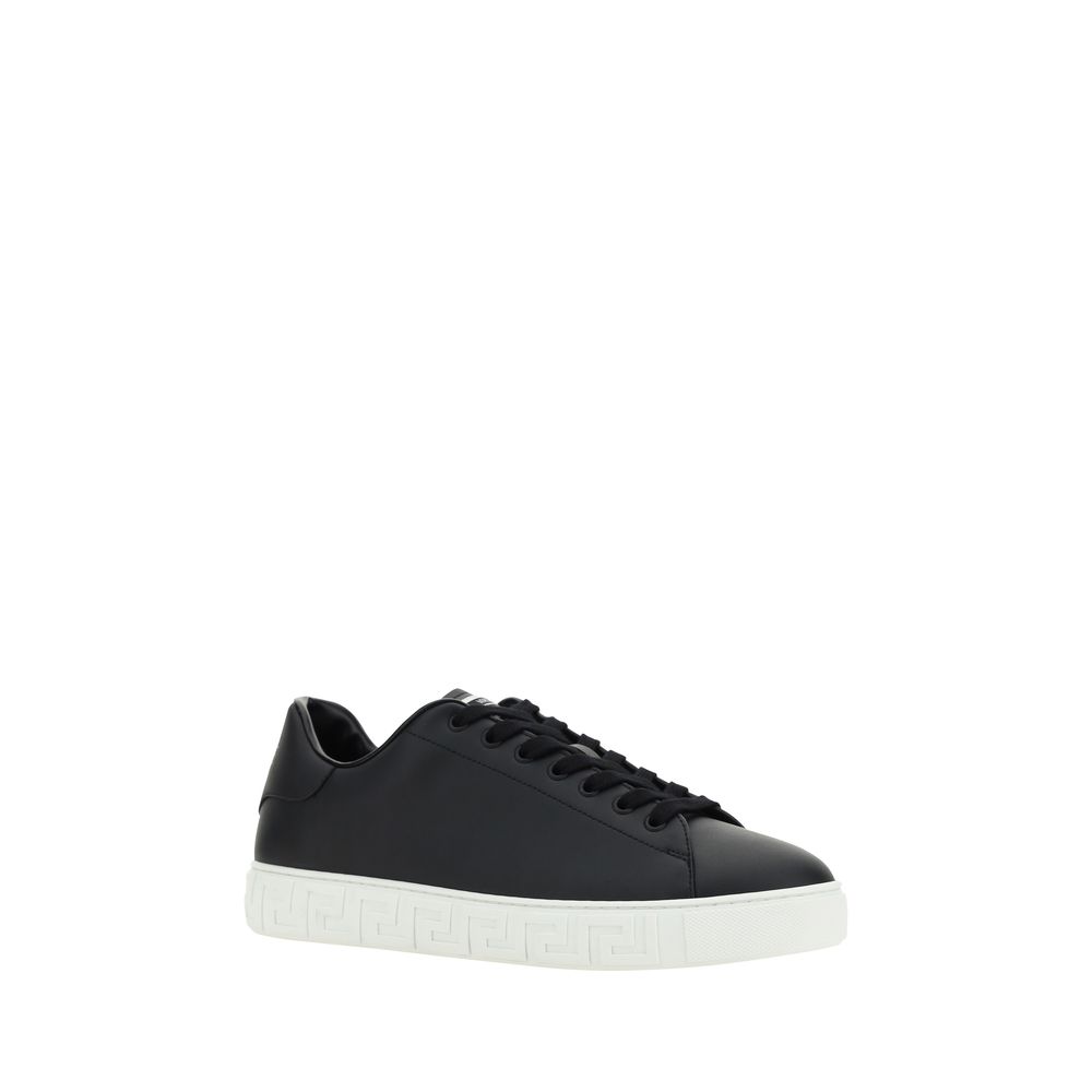 Versace Black Calf Leather Bos Taurus Low Top Sneakers