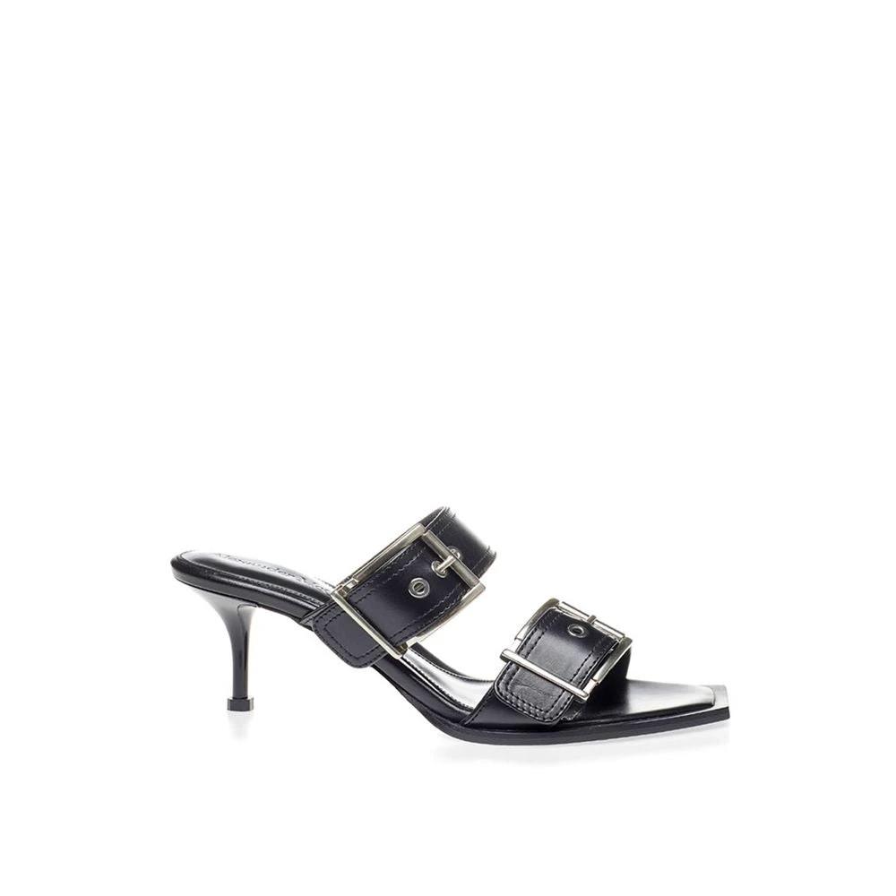 Alexander McQueen Black Leather Stiletto Heel Sandals by Alexander McQueen
