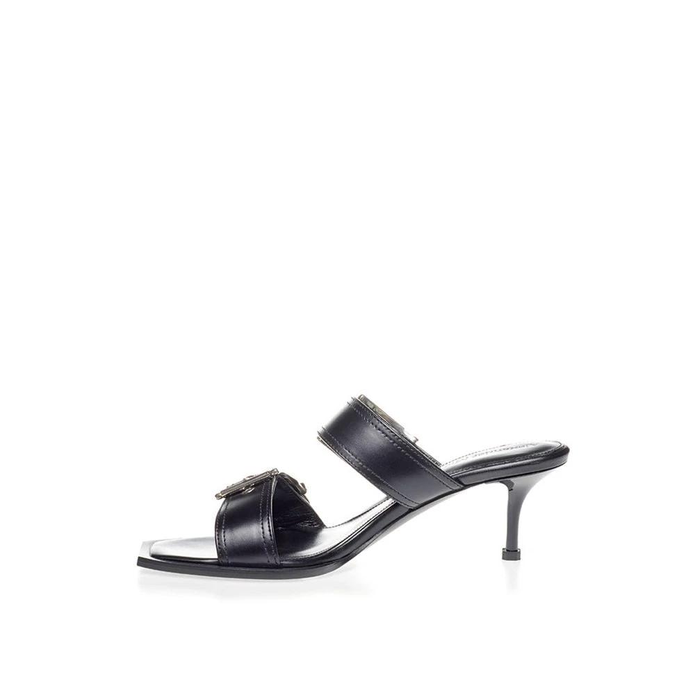 Alexander McQueen Black Leather Stiletto Heel Sandals by Alexander McQueen