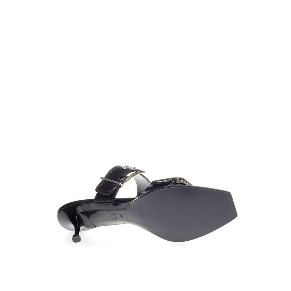 Alexander McQueen Black Leather Stiletto Heel Sandals by Alexander McQueen