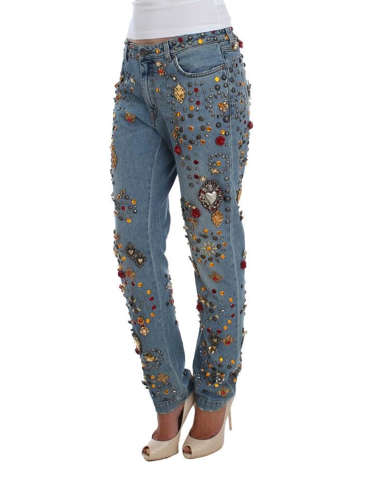 Dolce & Gabbana Crystal Roses Heart Embellished Jeans by Dolce & Gabbana