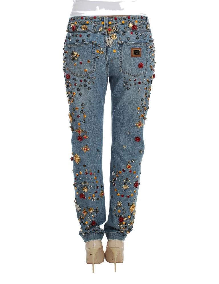 Dolce & Gabbana Crystal Roses Heart Embellished Jeans by Dolce & Gabbana