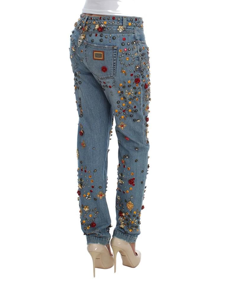 Dolce & Gabbana Crystal Roses Heart Embellished Jeans by Dolce & Gabbana