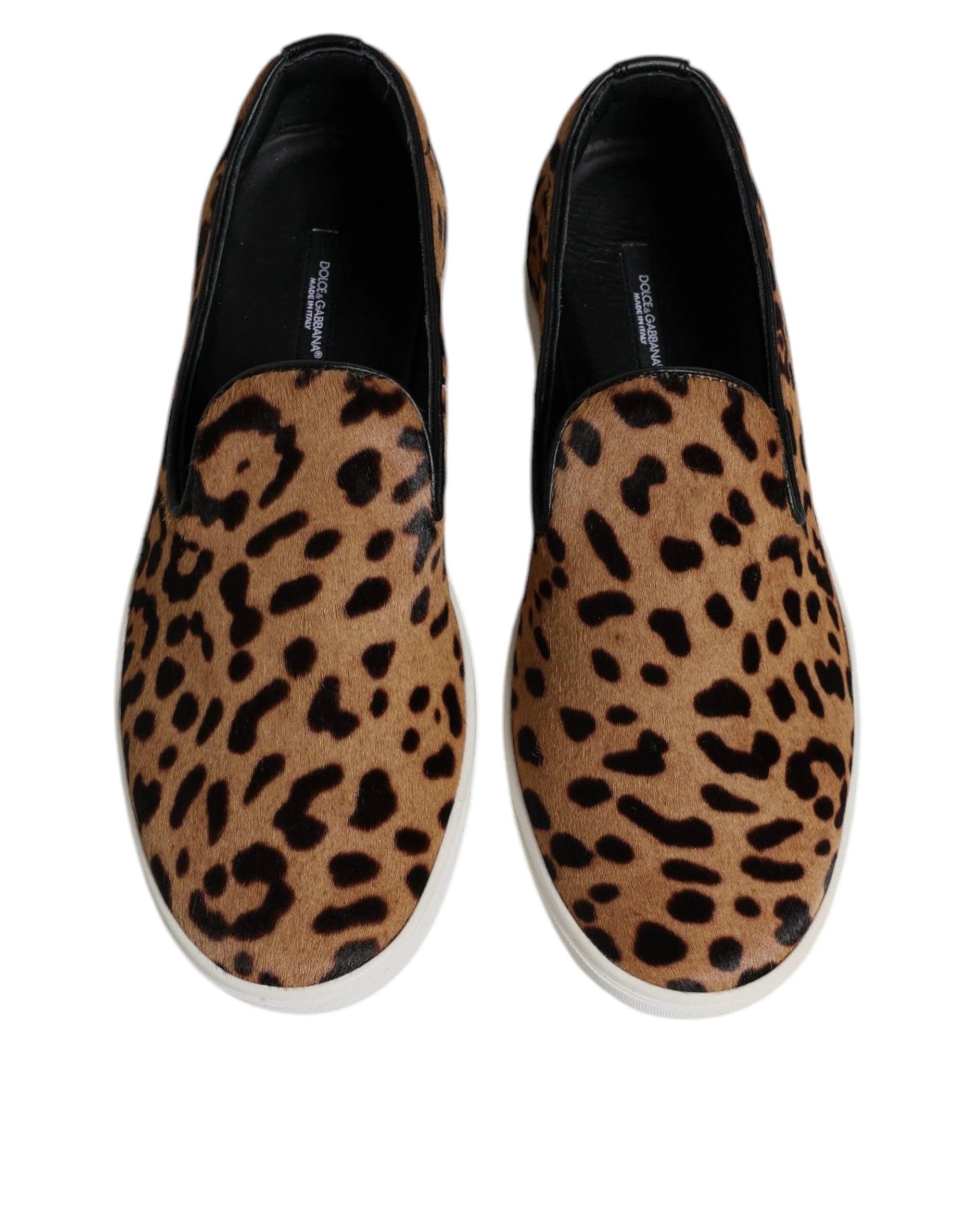 Dolce & Gabbana Brown Calfskin Fur Leopard Sneakers Shoes by Dolce & Gabbana