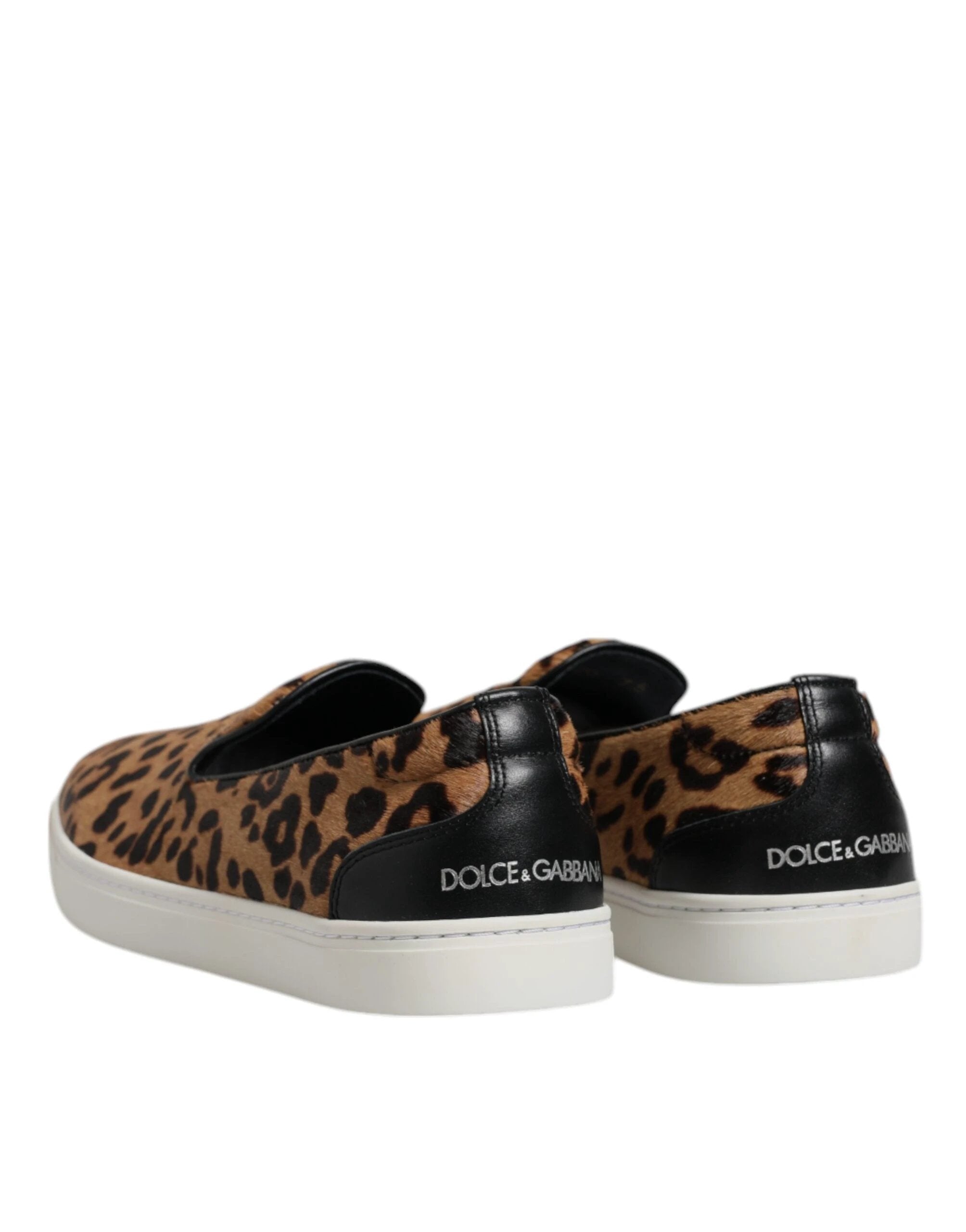 Dolce & Gabbana Brown Calfskin Fur Leopard Sneakers Shoes by Dolce & Gabbana