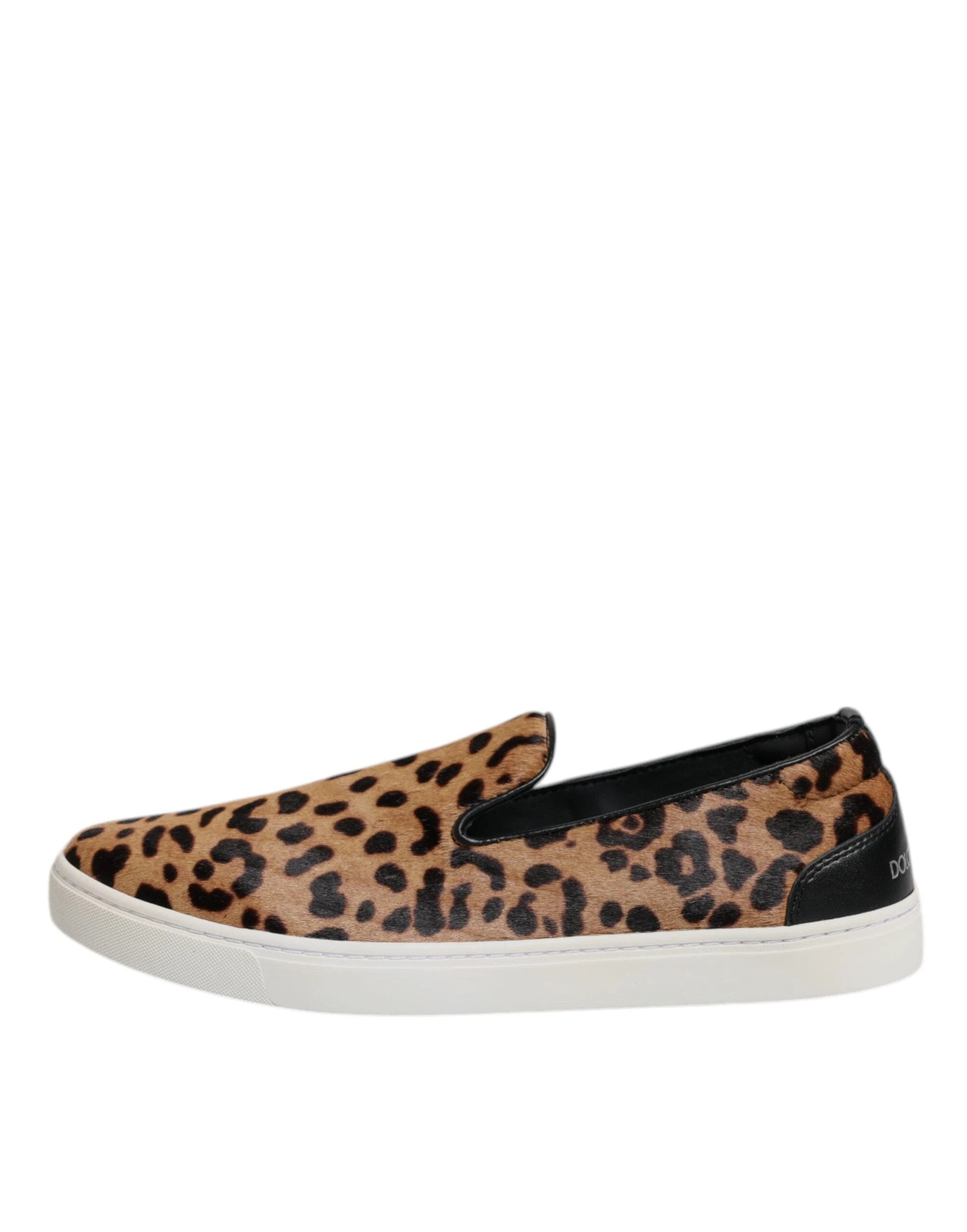 Dolce & Gabbana Brown Calfskin Fur Leopard Sneakers Shoes by Dolce & Gabbana