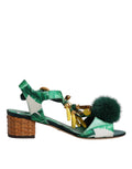 Dolce & Gabbana Green Crystal Fur Embellished Sandals Shoes by Dolce & Gabbana