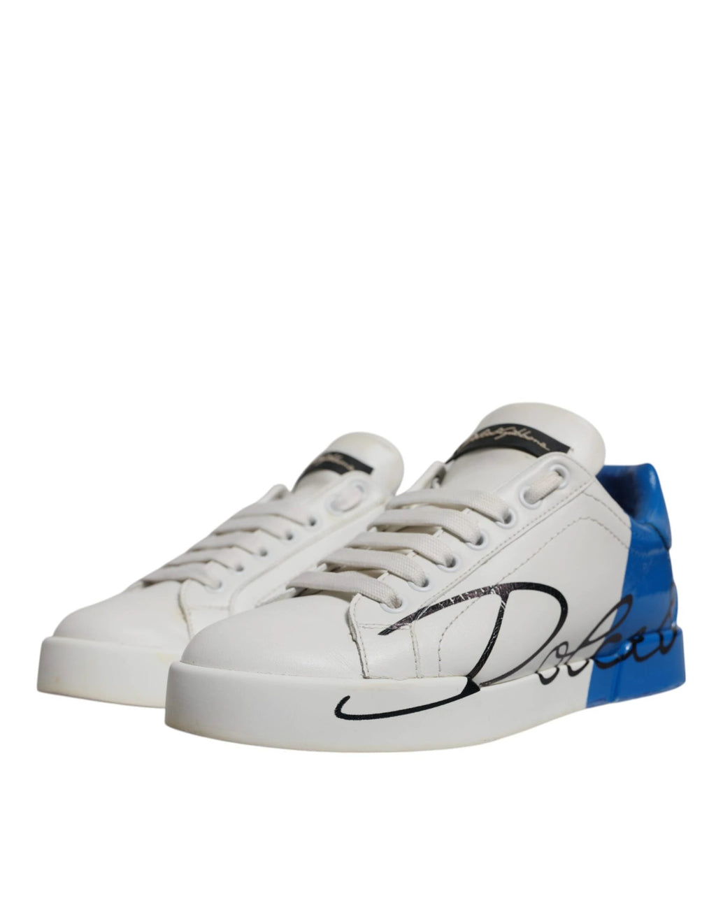 Dolce & Gabbana White Blue Logo Portofino Sneakers Shoes by Dolce & Gabbana