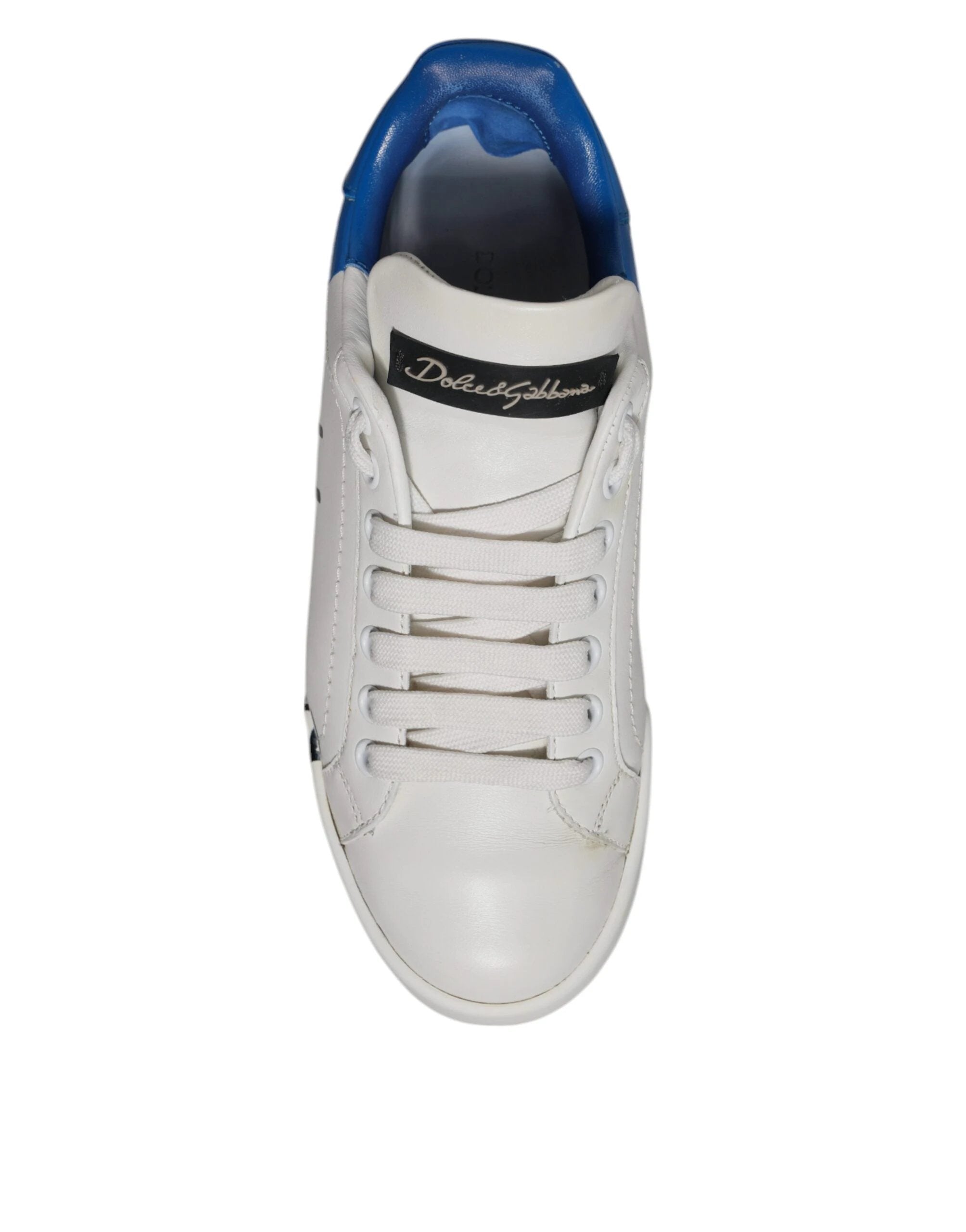 Dolce & Gabbana White Blue Logo Portofino Sneakers Shoes by Dolce & Gabbana