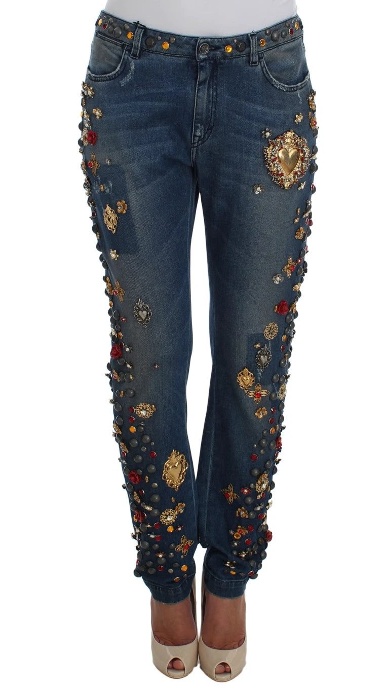 Dolce & Gabbana Crystal Roses Heart Embellished Jeans by Dolce & Gabbana