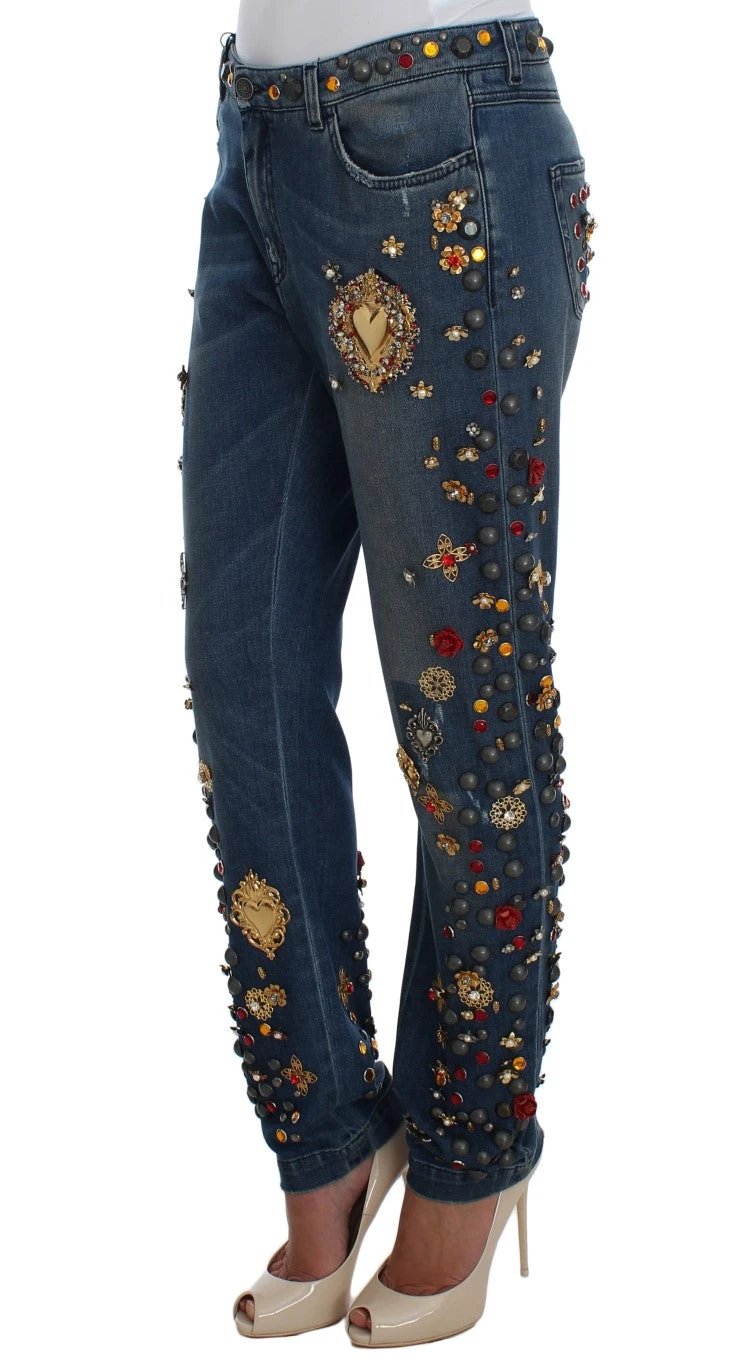 Dolce & Gabbana Crystal Roses Heart Embellished Jeans by Dolce & Gabbana