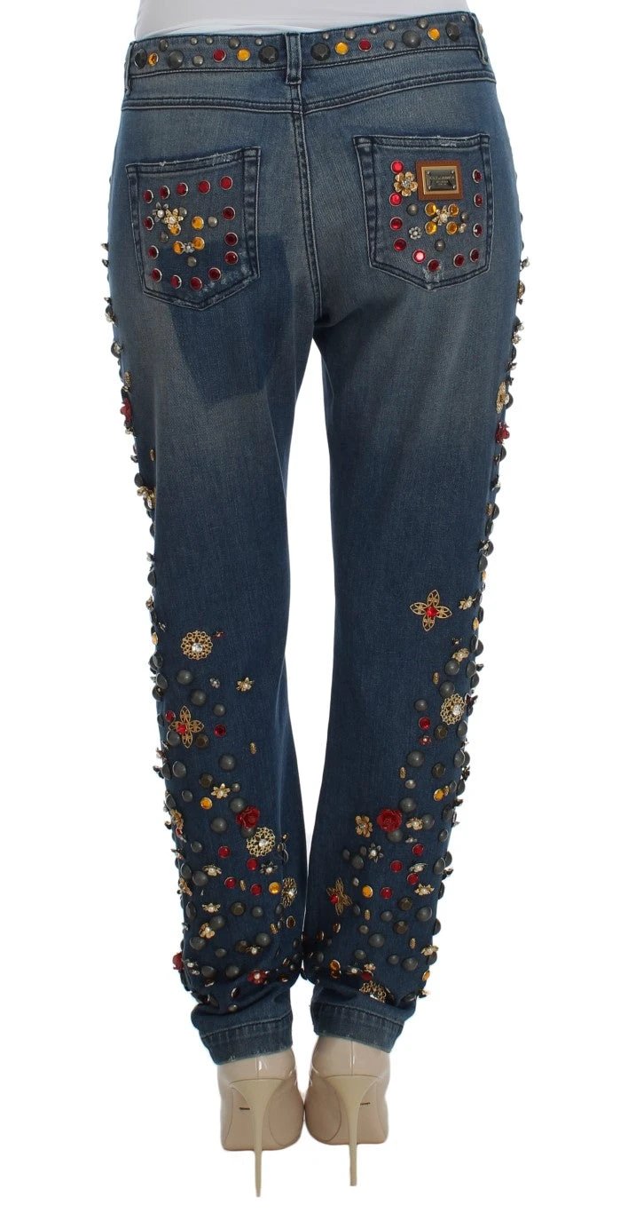 Dolce & Gabbana Crystal Roses Heart Embellished Jeans by Dolce & Gabbana