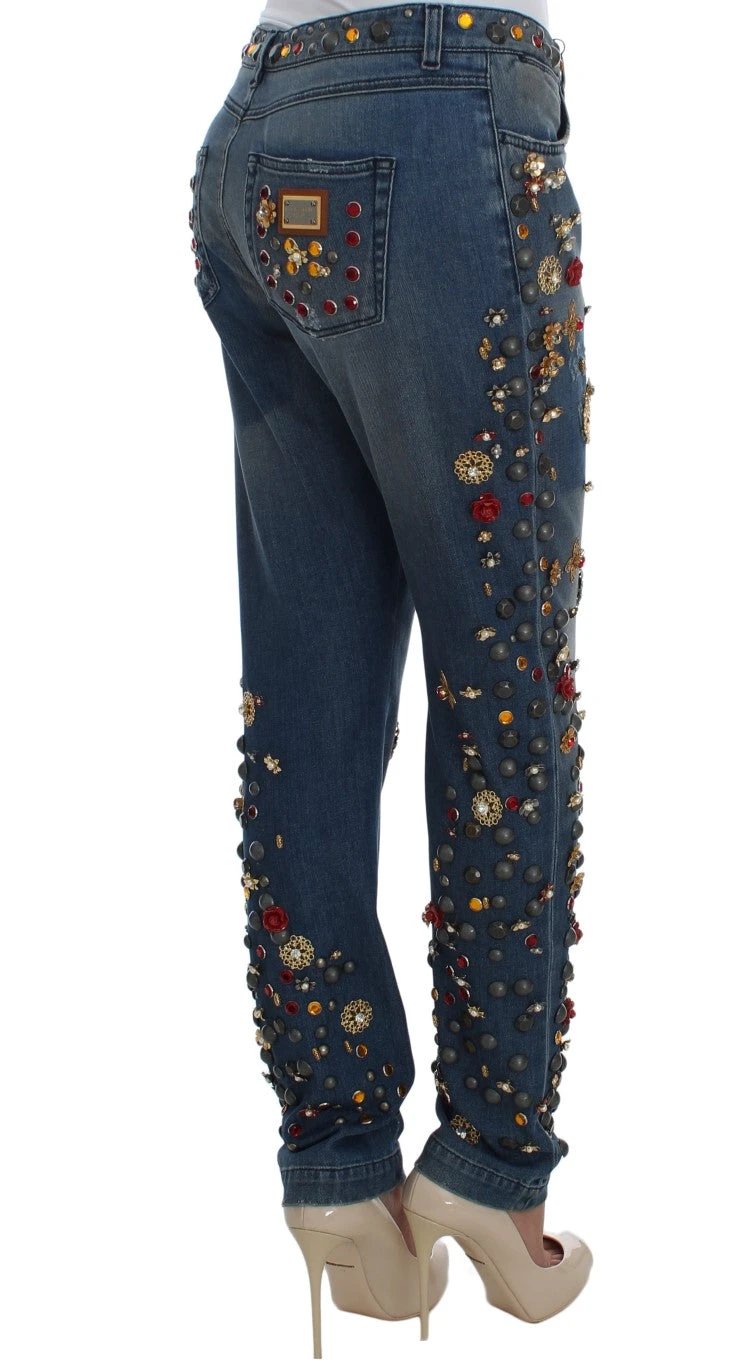 Dolce & Gabbana Crystal Roses Heart Embellished Jeans by Dolce & Gabbana