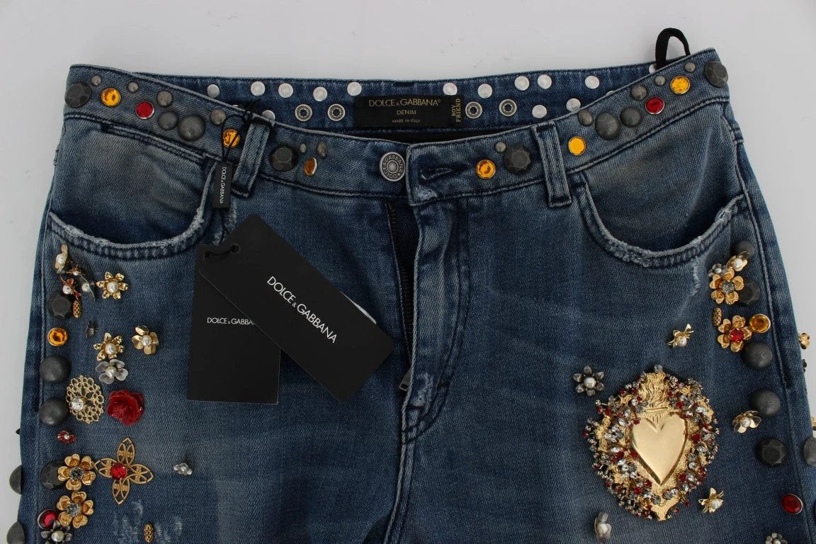 Dolce & Gabbana Crystal Roses Heart Embellished Jeans by Dolce & Gabbana