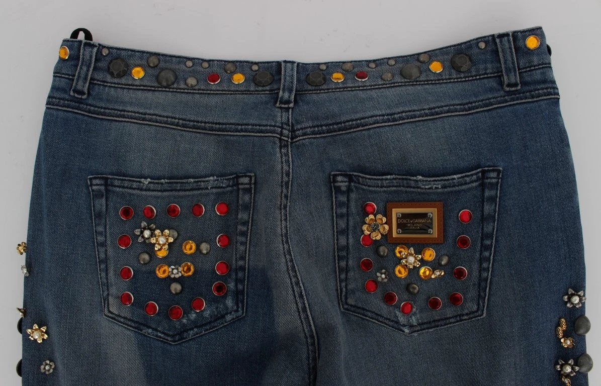 Dolce & Gabbana Crystal Roses Heart Embellished Jeans by Dolce & Gabbana
